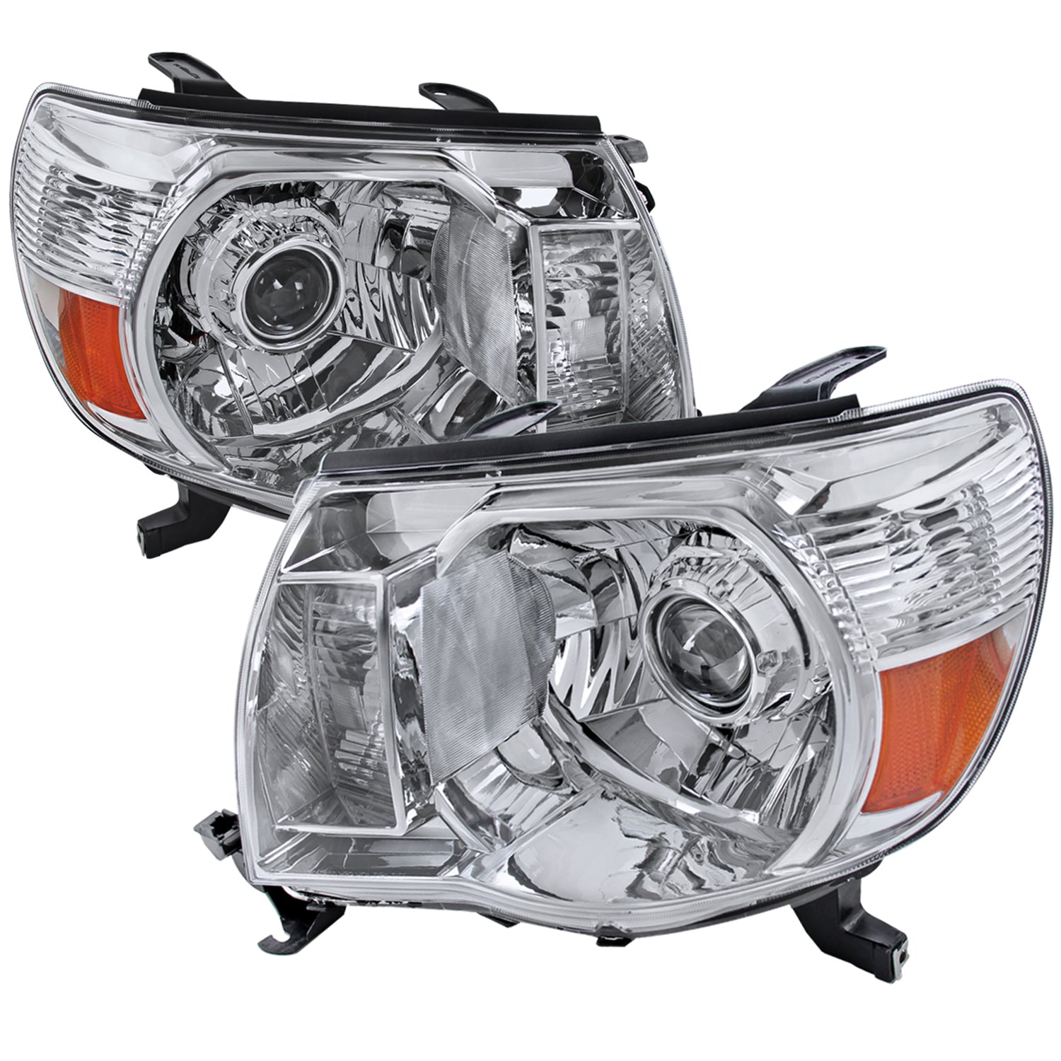 2005-2011 Toyota Tacoma Retro Style Projector Headlights Chrome/Clear Lens