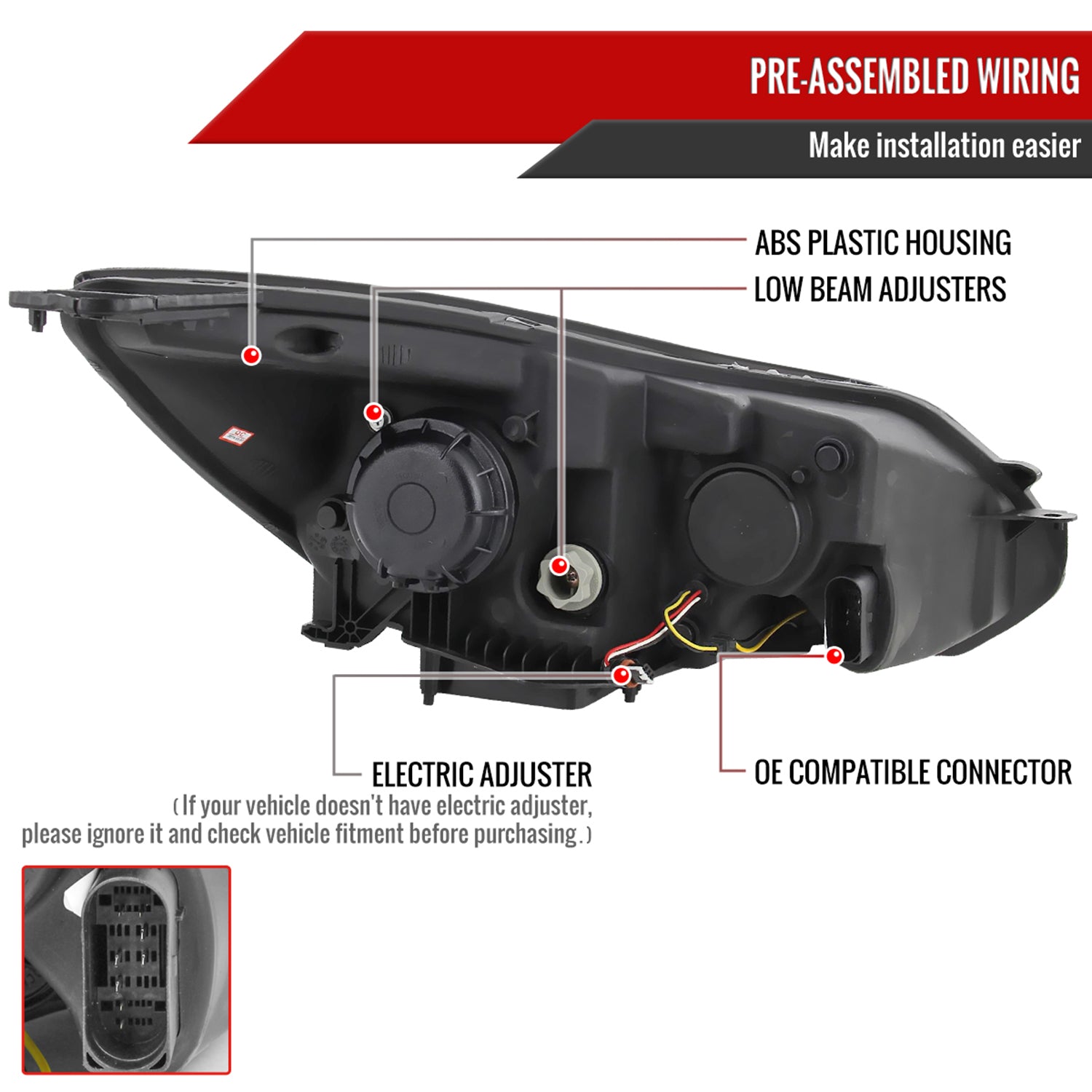 2012-2014 Ford Focus Projector Headlights LED Light & LED Signal Lights Black