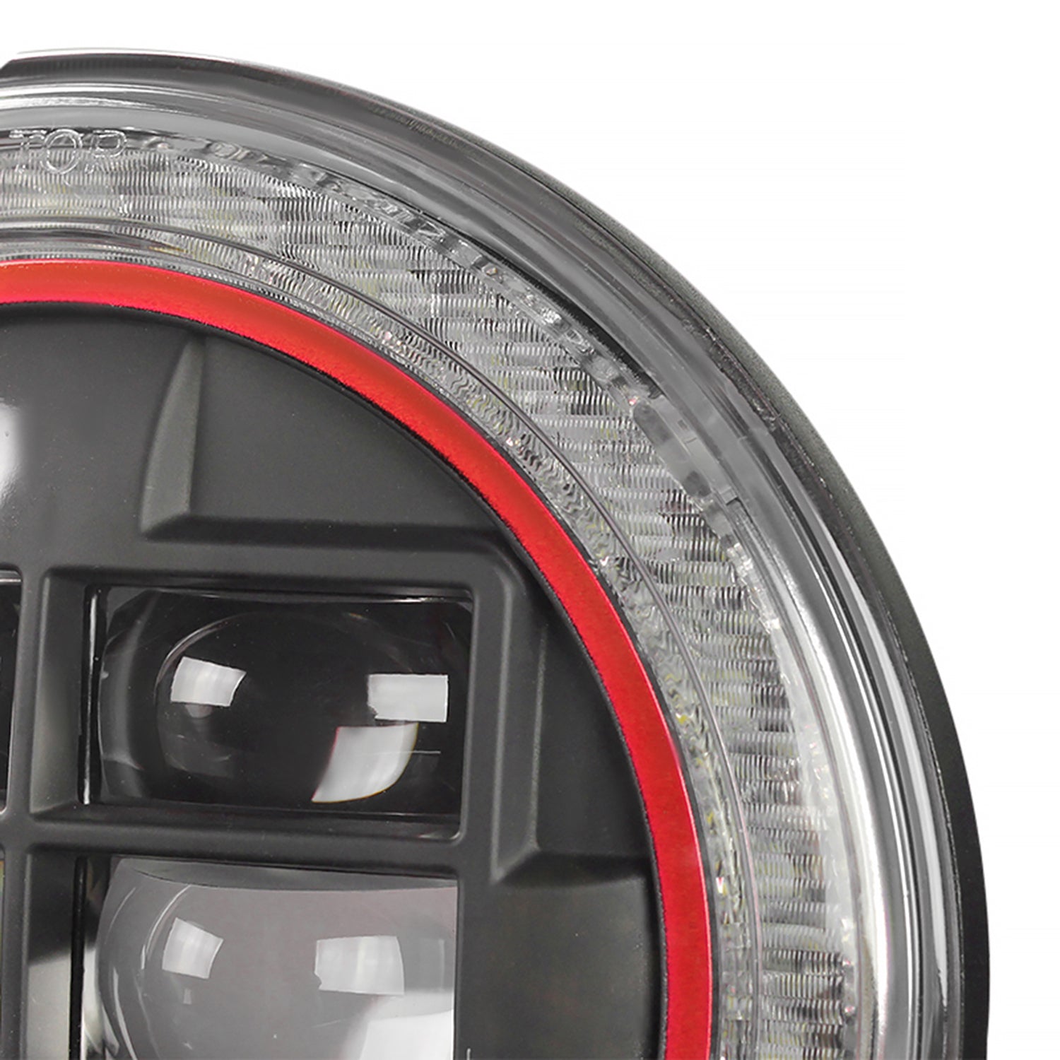 Universal 7" Round Cree LED Red Rim Halo Projector Headlight - 1PC Matt Black