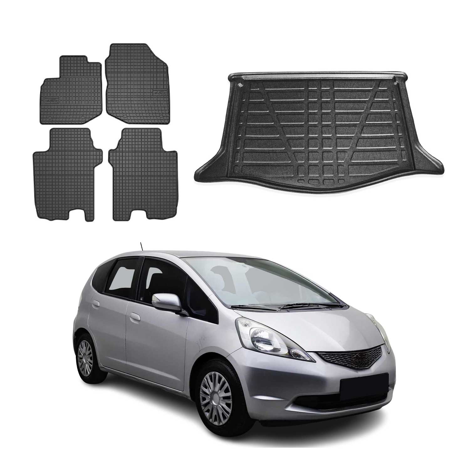 2009-2013 Honda Fit Floor Mats & Cargo Liner Full Set All Weather Black