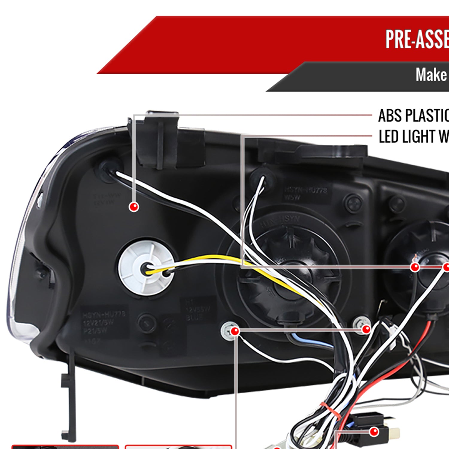 2001-2003 Honda Civic Dual Halo Projector Headlights Matte Black/Clear Lens