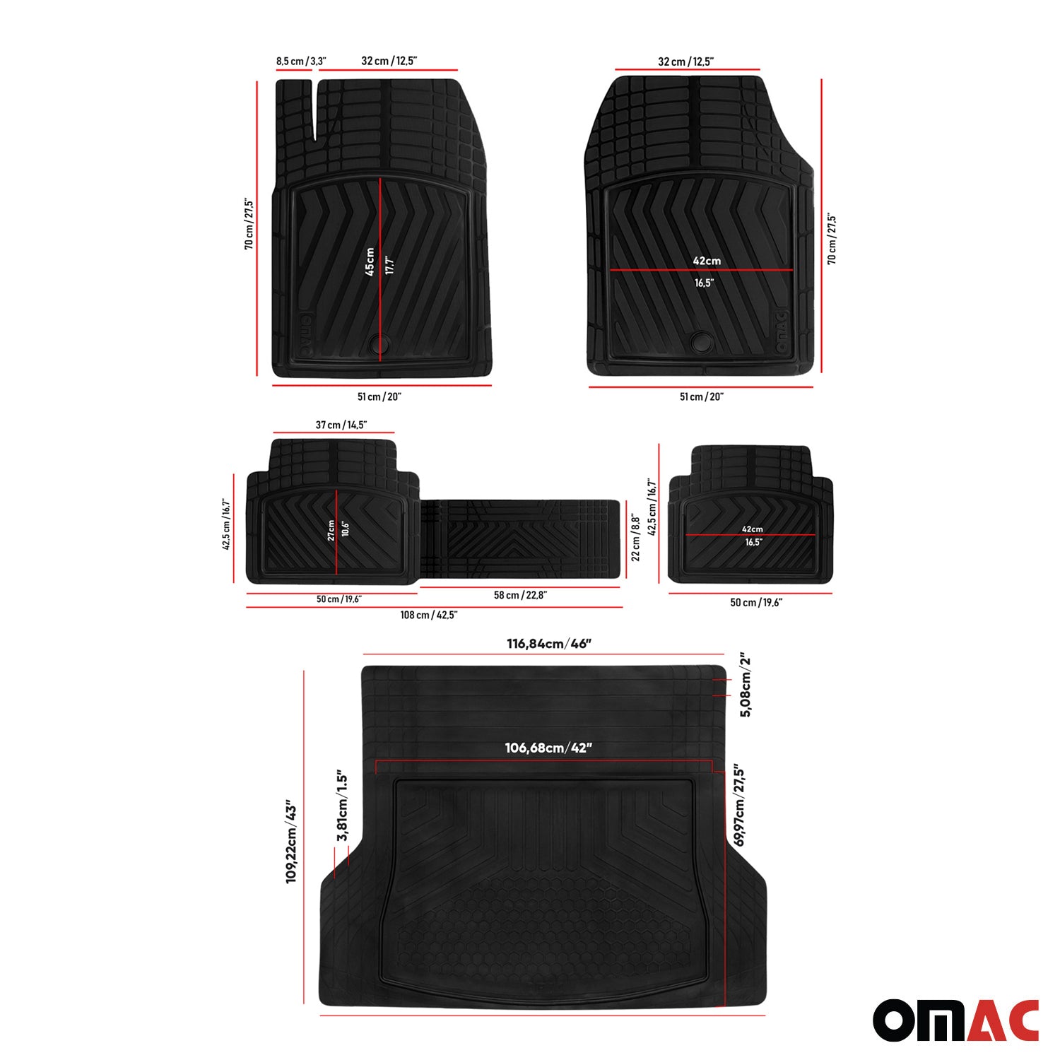 OMAC Floor Mats & Cargo Liner Semi Custom fit Universal for Cars SUV Black