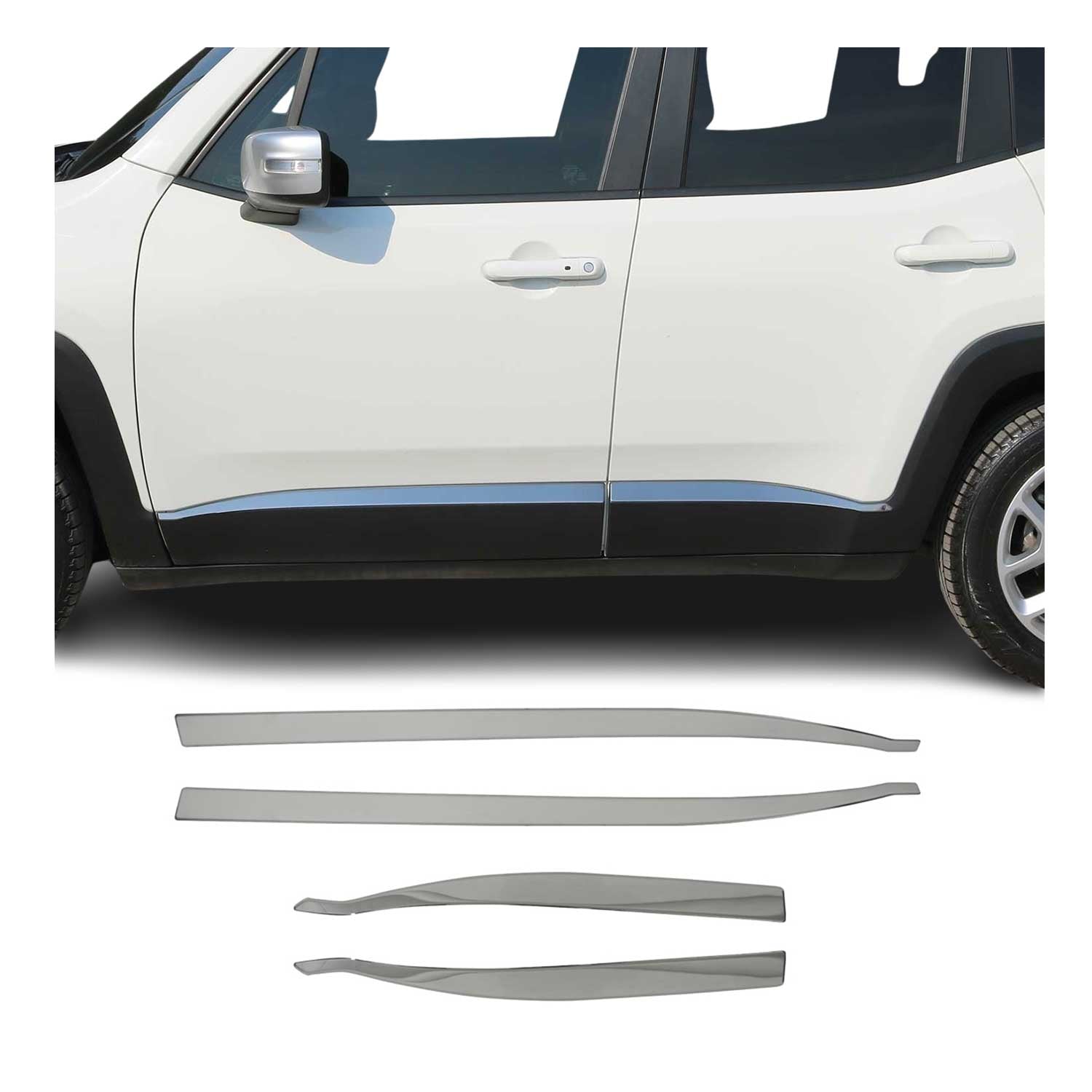 2019-2024 Jeep Renegade Side Door Molding Trim Skirt Garnish Steel Silver 4x