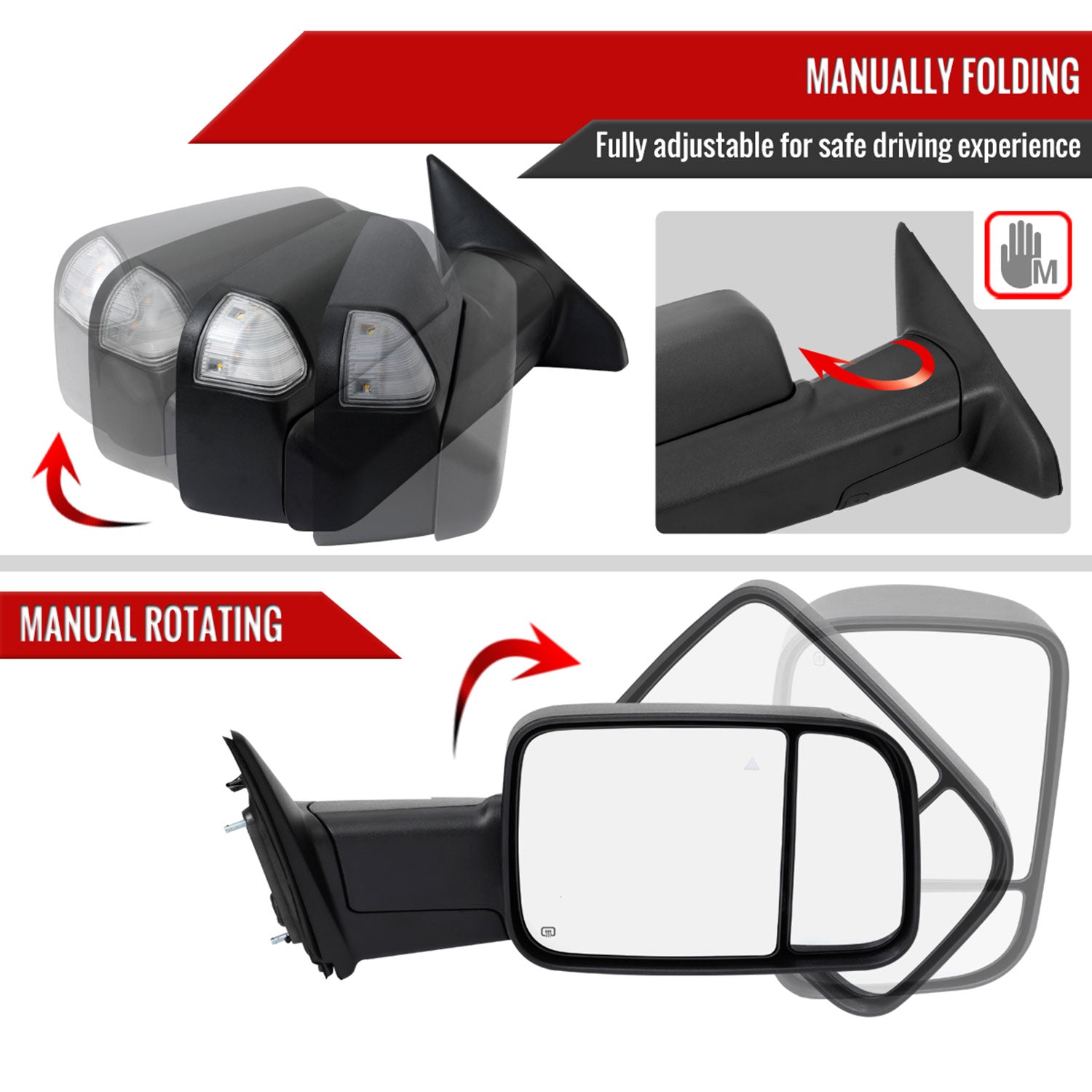 2019-2022 Ram 2500 3500 Black Manual Fold & Heated Side Mirror Passenger