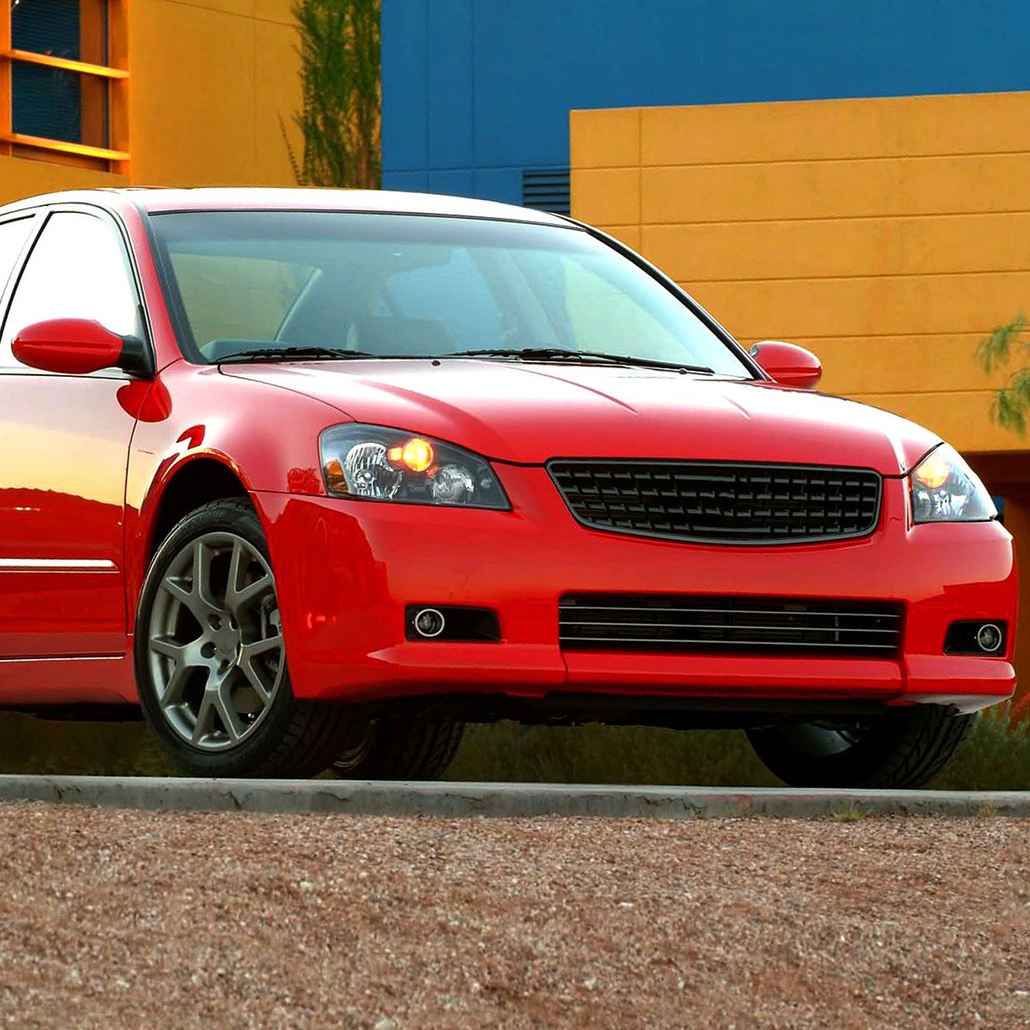 2002-2004 Nissan Altima Crystal Headlights w/ Amber Reflector Matt Black/Clear