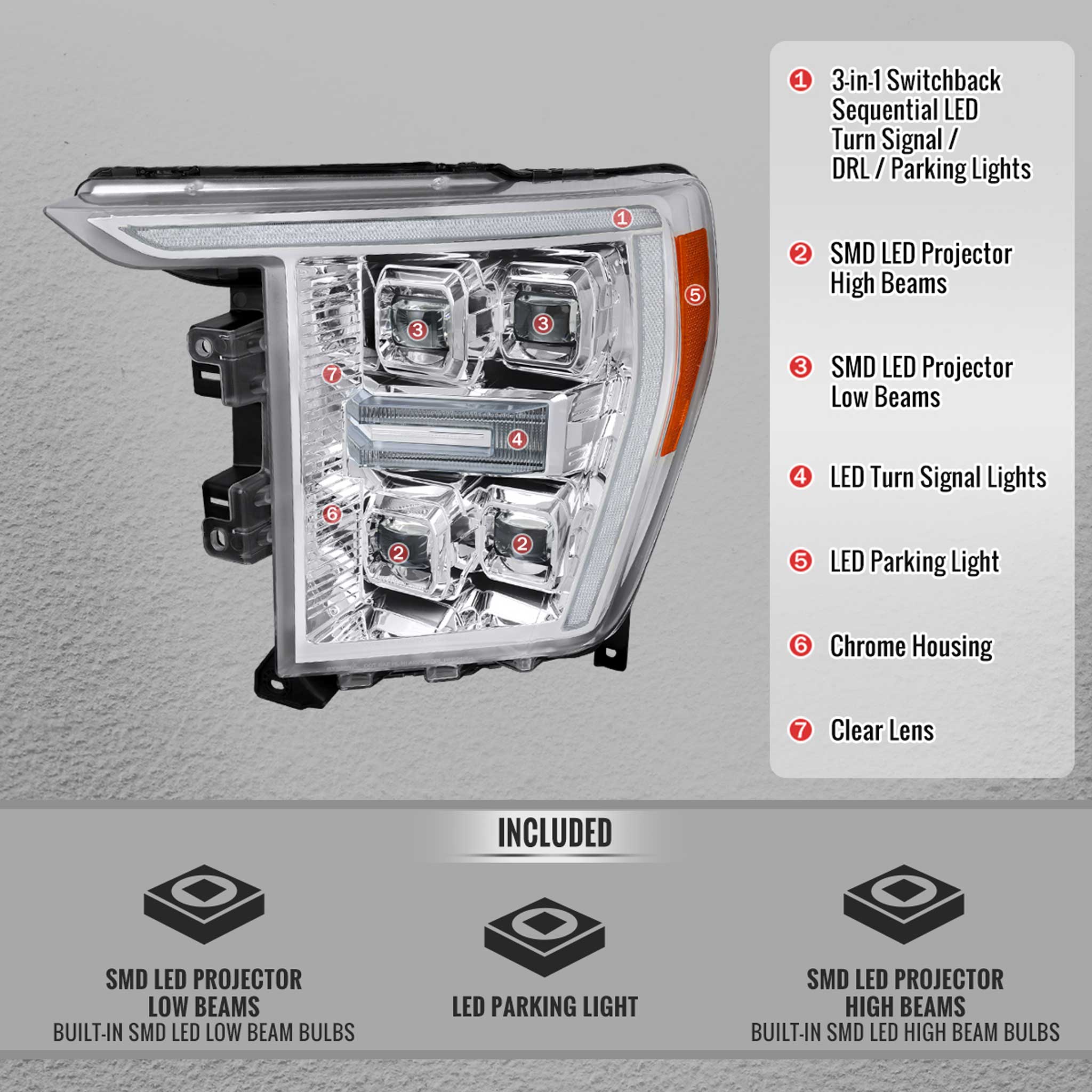 For Ford F-150 2021-2023 Full LED Headlights Sequential DRL Chrome Housing Clear Lens Factory Fit
