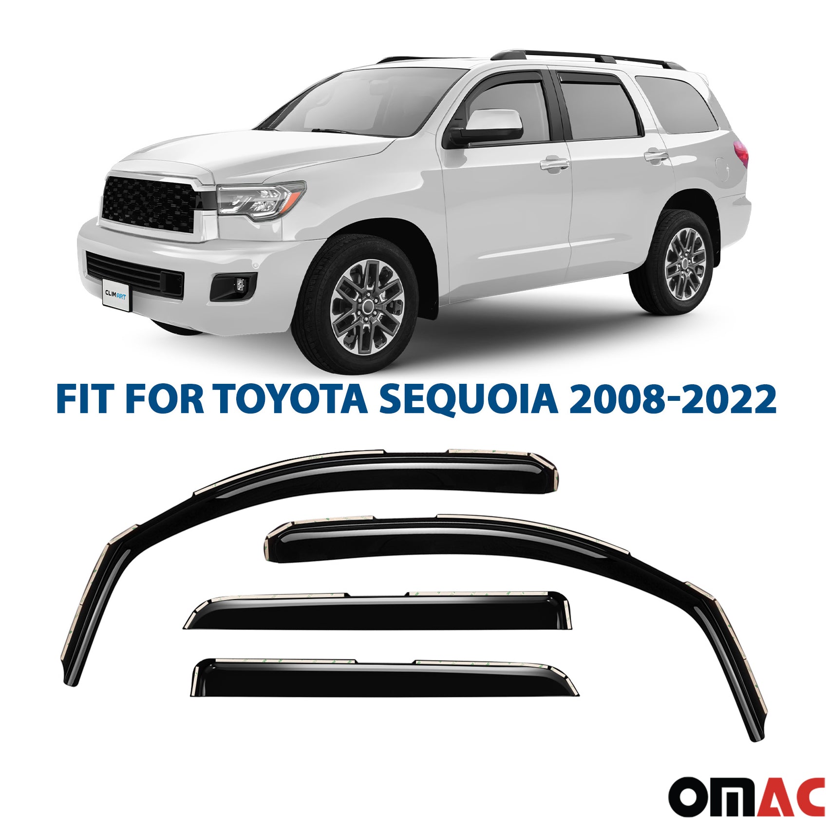 Clim Art Wind Deflectors for Toyota Sequoia 2008-2022 Shatterproof Dark Smoke 4x