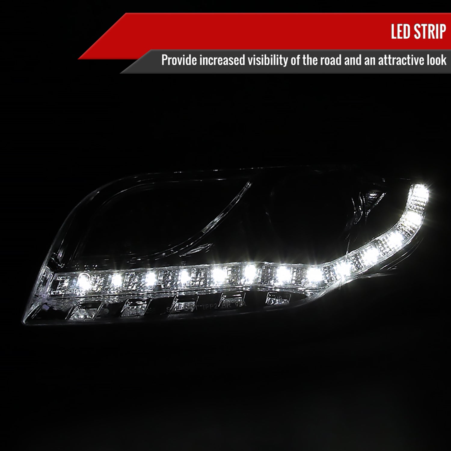 2006-2008 Audi A4 Projector Headlights w/R8 SMD LED Light Strip Chrome/Clear