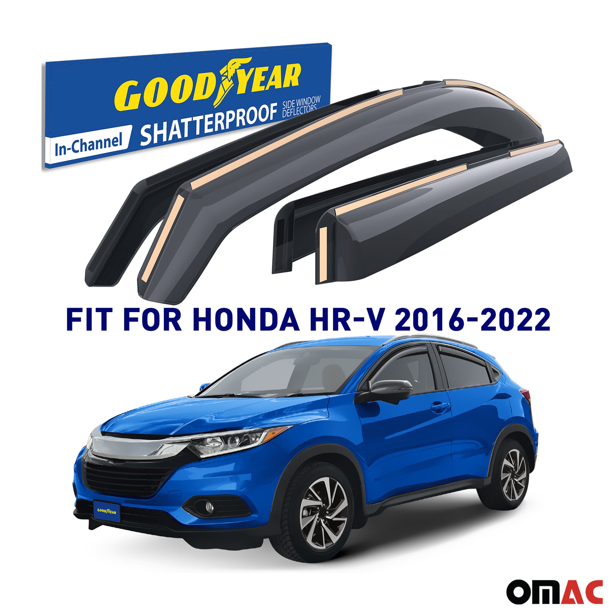 Goodyear Wind Deflectors for Honda HR-V 2016-2022 In-channel Premium Smoke 4 pcs