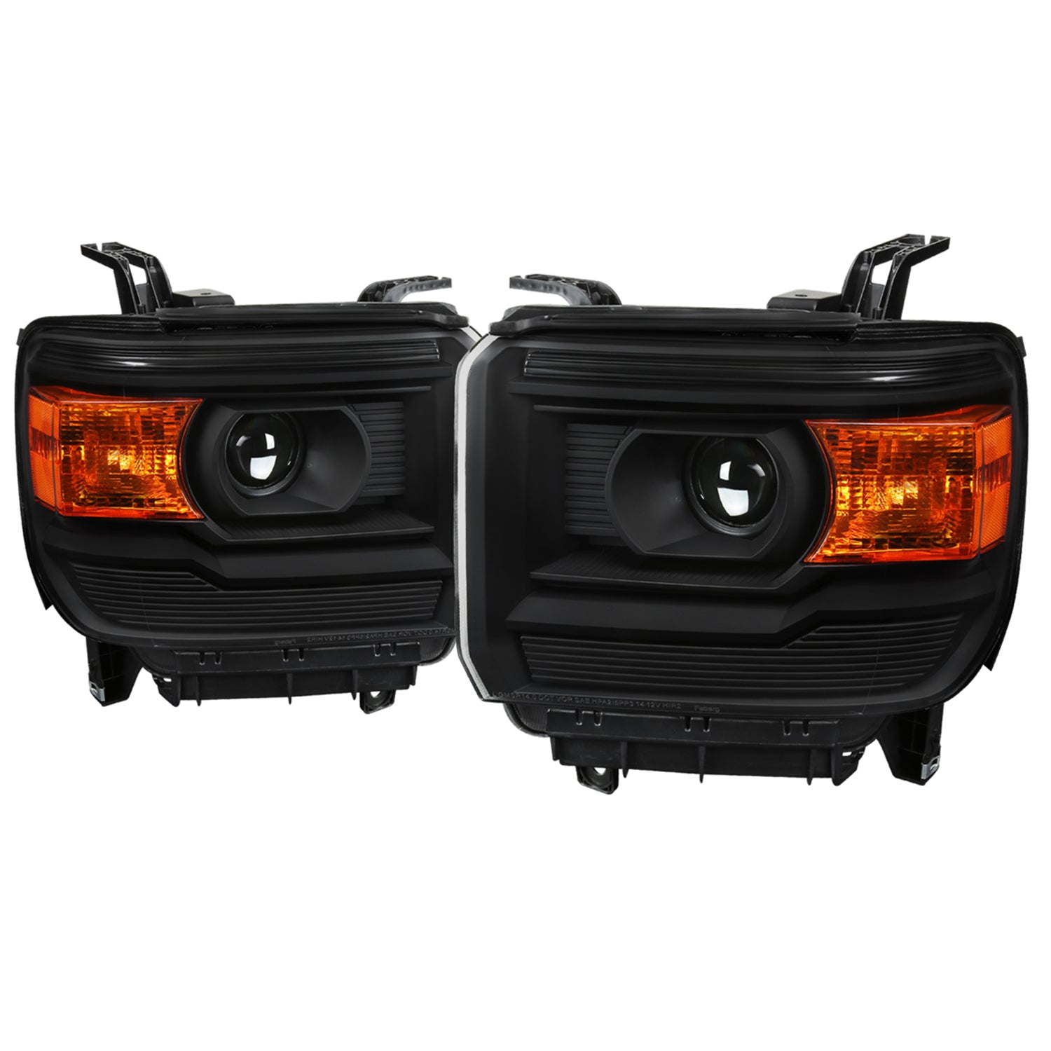 2014-2019 GMC Sierra 1500/2500HD/3500HD Headlights Amber Reflectors Black