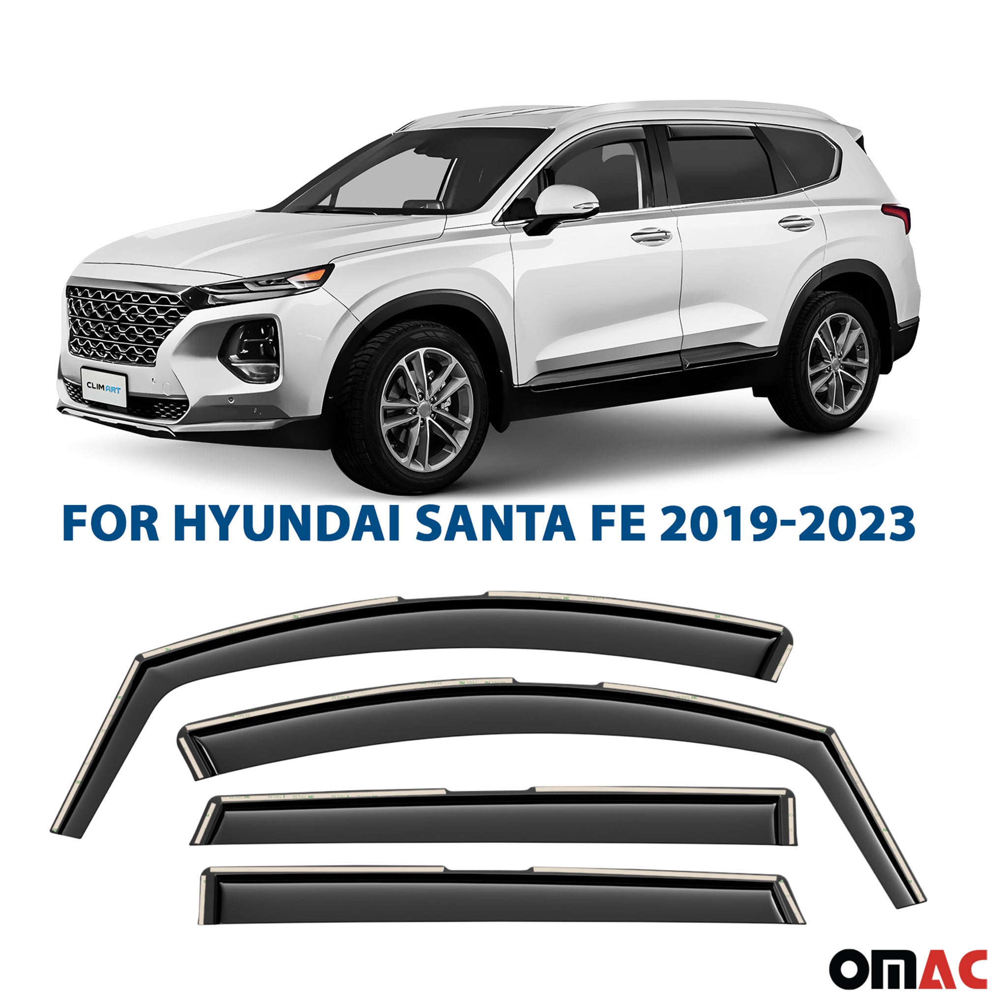 Clim Art Wind Deflectors for Hyundai Santa Fe 2019-2023 Shatterproof 4 Pcs