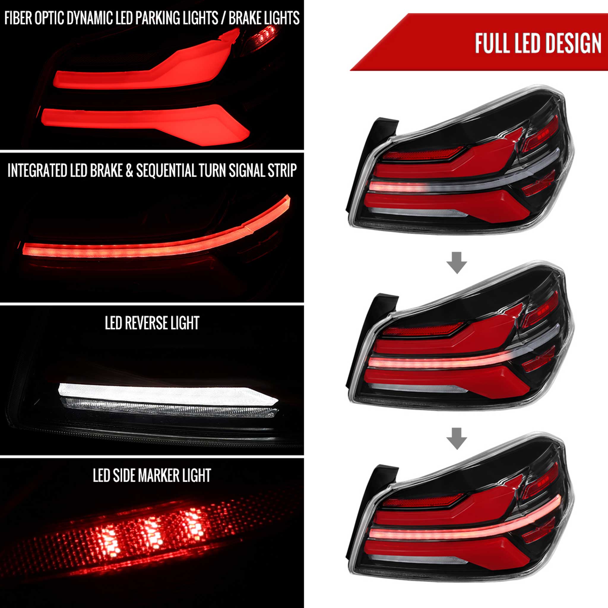 For Subaru WRX STi 015-2021 LED Tail Light Sequential Glossy Black Clear Brake Reverse Marker Strip