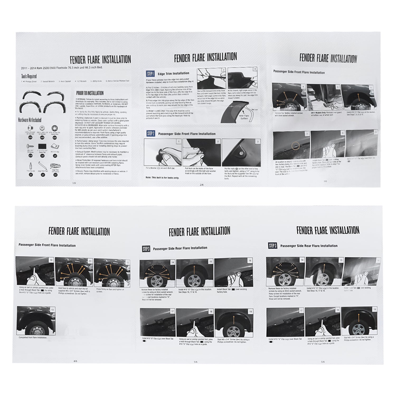 2010-2017 Dodge RAM 2500/3500 Smooth V2 Rivet Style Fender Flares
