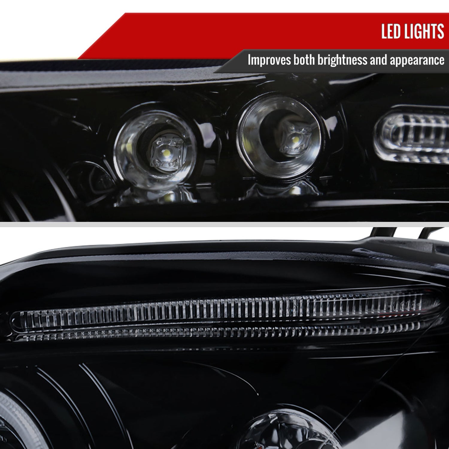 2003-2008 Toyota Corolla Dual Halo Projector Headlights Glossy Black/Smoke