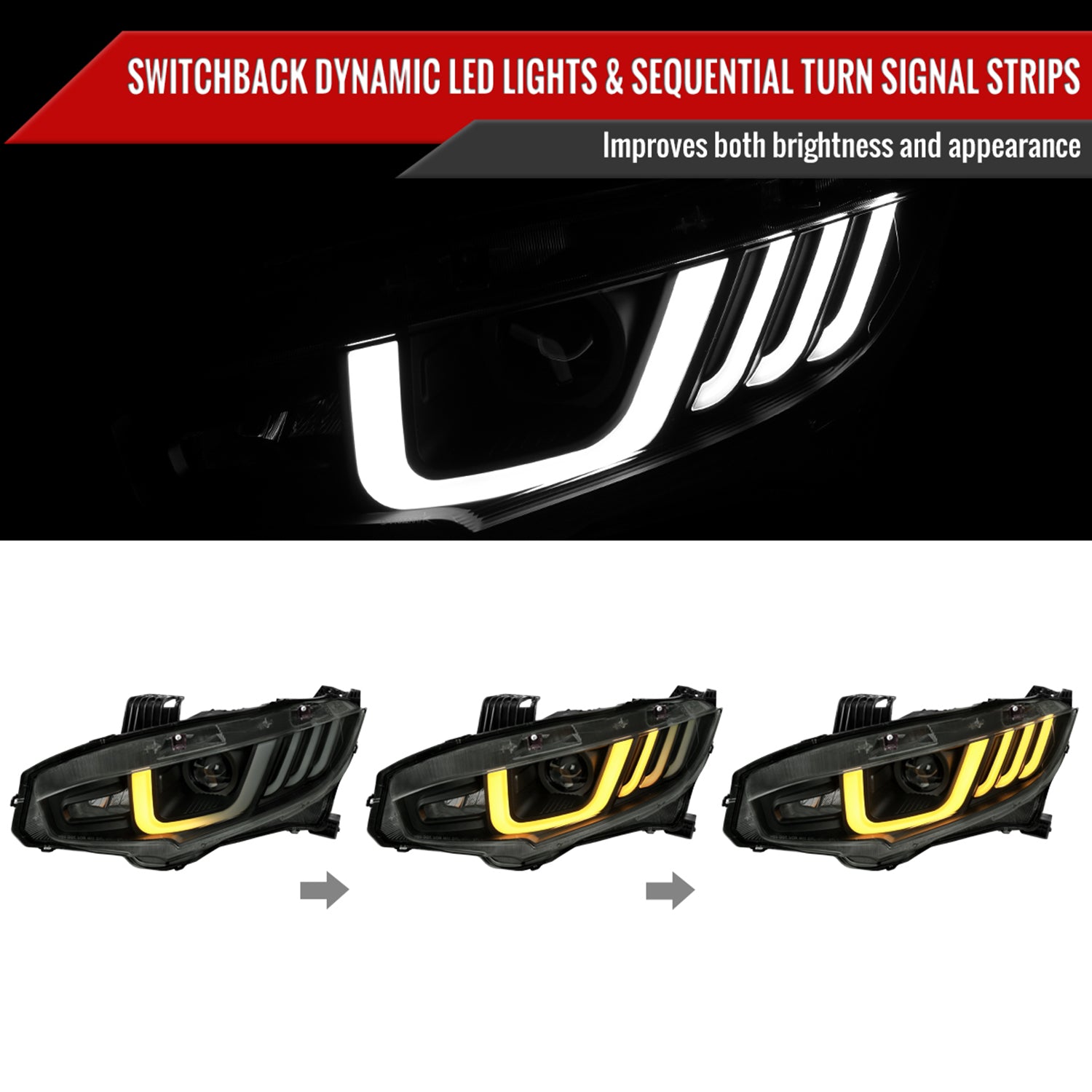 2016-2021 Honda Civic Full LED Projector Headlights Turn Signal Smoke