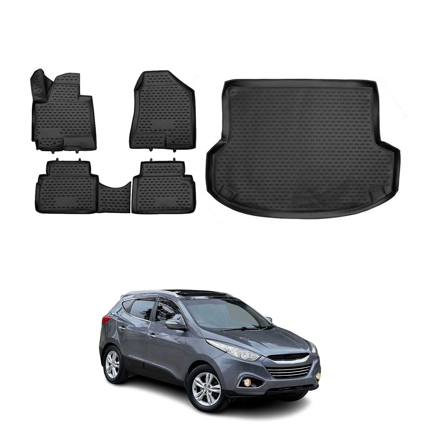 2010-2015 Hyundai Tucson Floor Mats & Cargo Liner Full Set All Weather Black