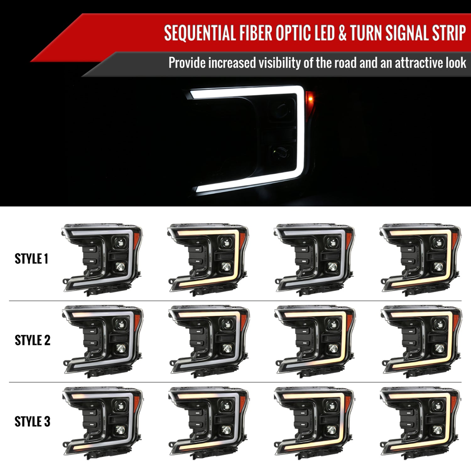 2018-2020 Ford F-150 LED CBar Projector Headlights Signal Lights Black / Clear