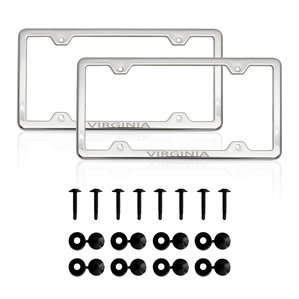 VIRGINIA Stainless Steel Chrome License Plate Frame Set 2 Pcs