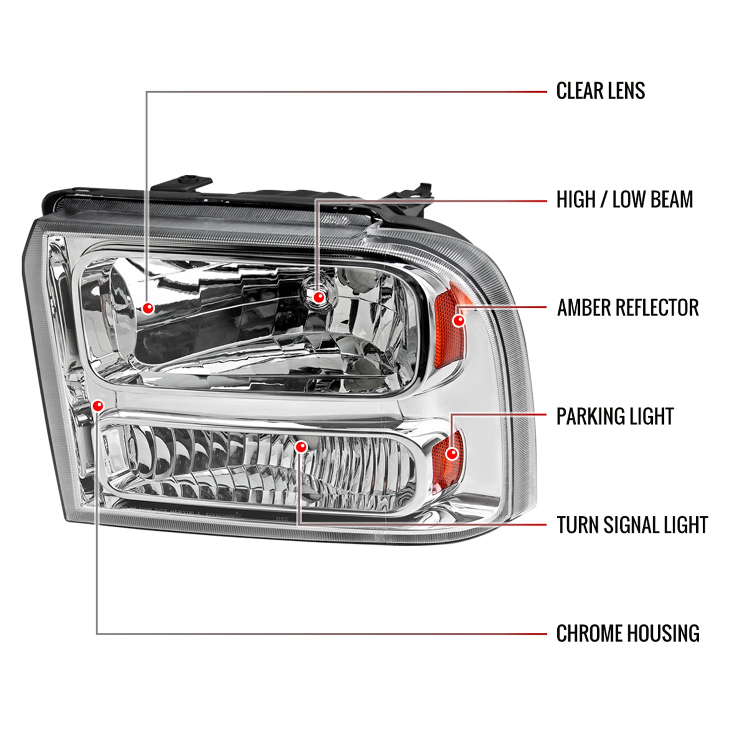 2005-2007 Ford F-250/350/450/550/Excursion Crystal Headlights Chrome/Clear
