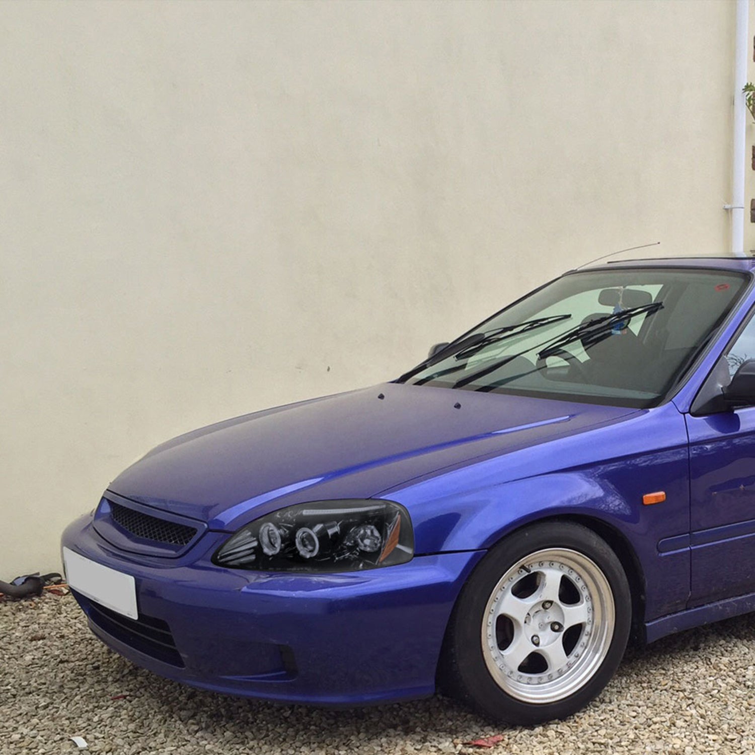 1996-1998 Honda Civic Dual Halo Projector Headlights Glossy Black/Smoke Lens