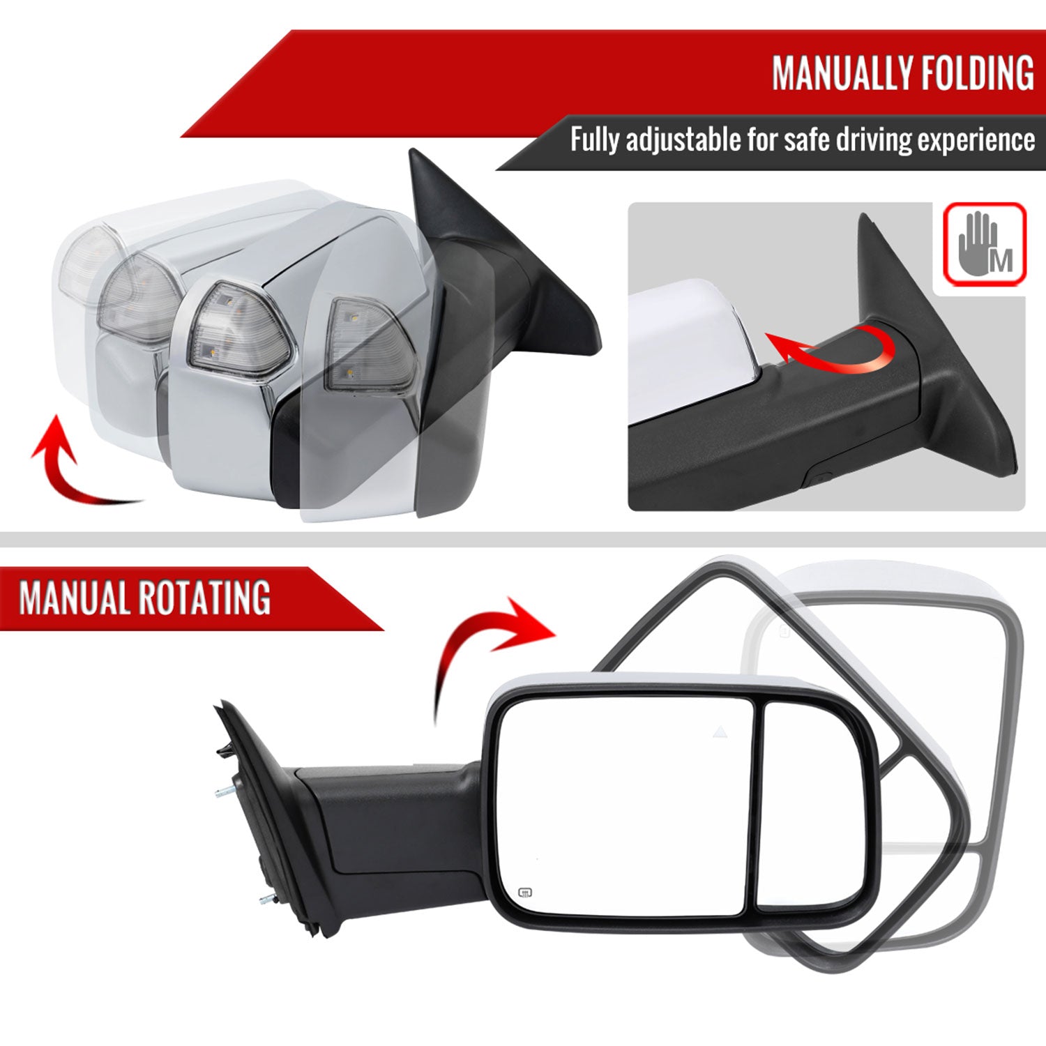2019-2022 Ram 2500 3500 Chrome Manual Fold & Heated Side Mirror Passenger