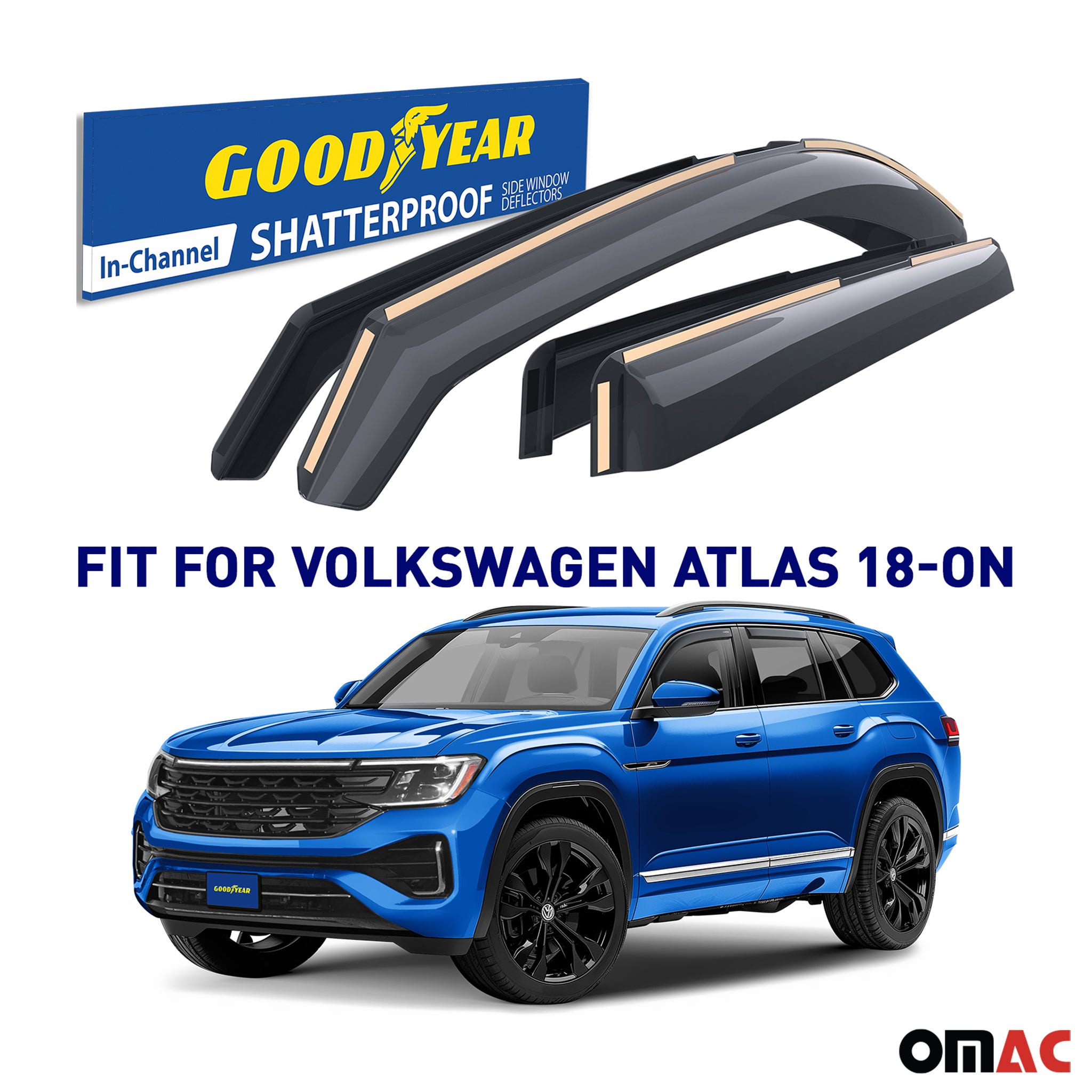 Goodyear Wind Deflectors for VW Atlas 2018-2025 In-channel Smoke 4x