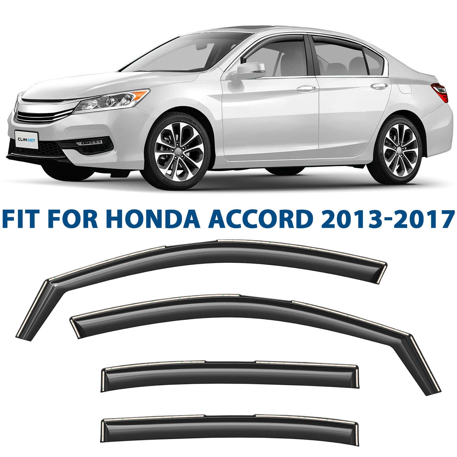Clim Art Wind Deflectors for Honda Accord 2013-2017 Sedan Shatterproof 4 Pcs