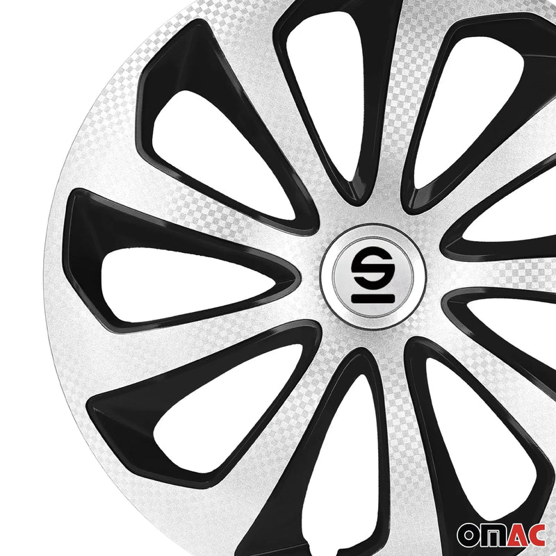 Sicilia Hub Caps Wheel Cover 14" Silver Carbon & Black Full Set 4 pcs.