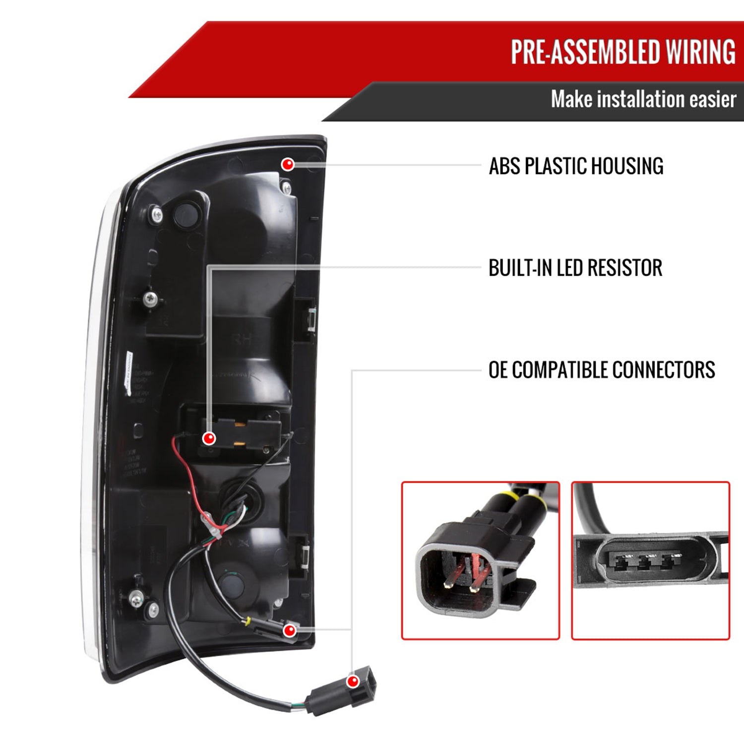 2007-2009 Dodge RAM 1500/2500/3500 White LED Bar Tail Lights Matte Black/Clear