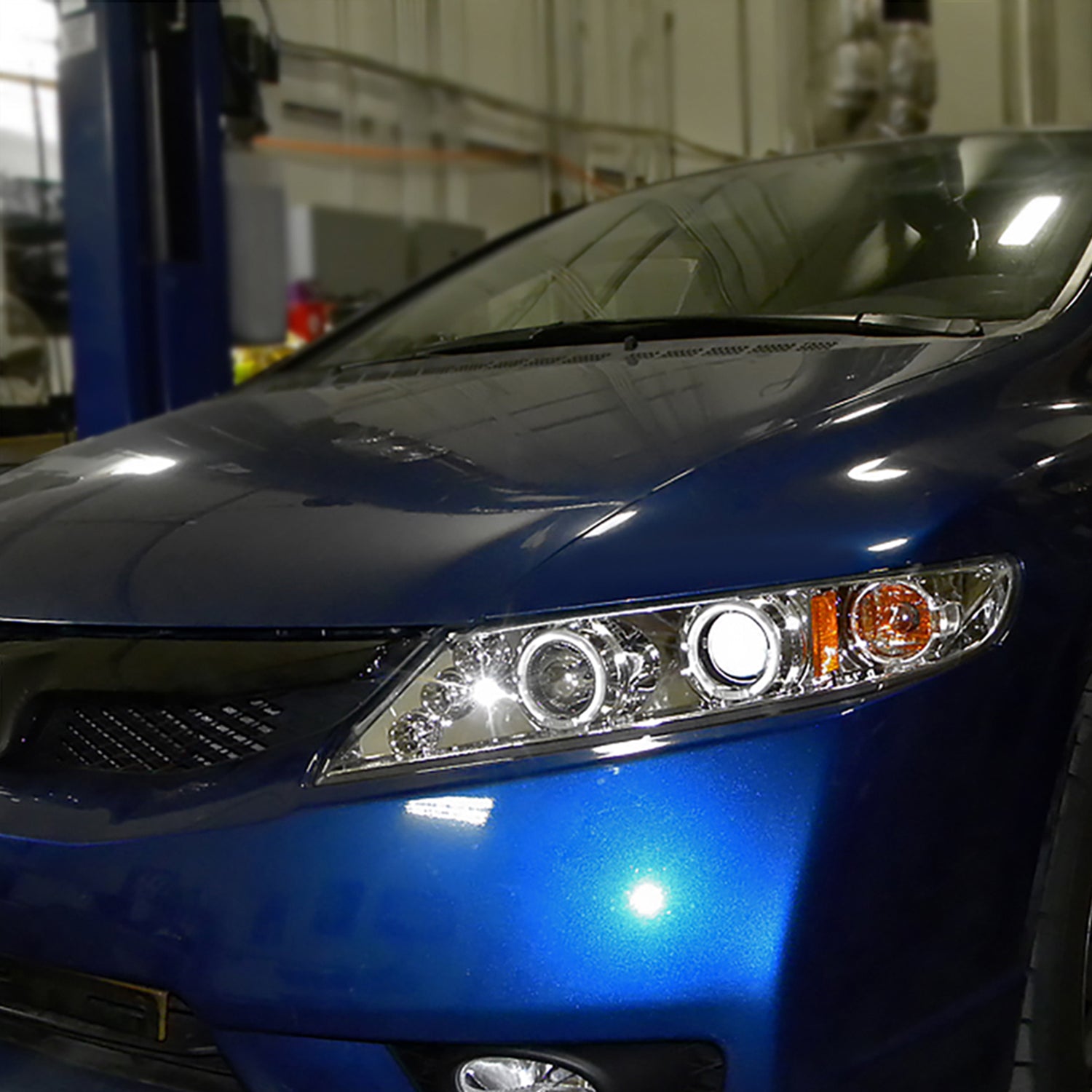 2006-2011 Honda Civic Sedan Dual Halo Projector Headlights Chrome/Clear Lens