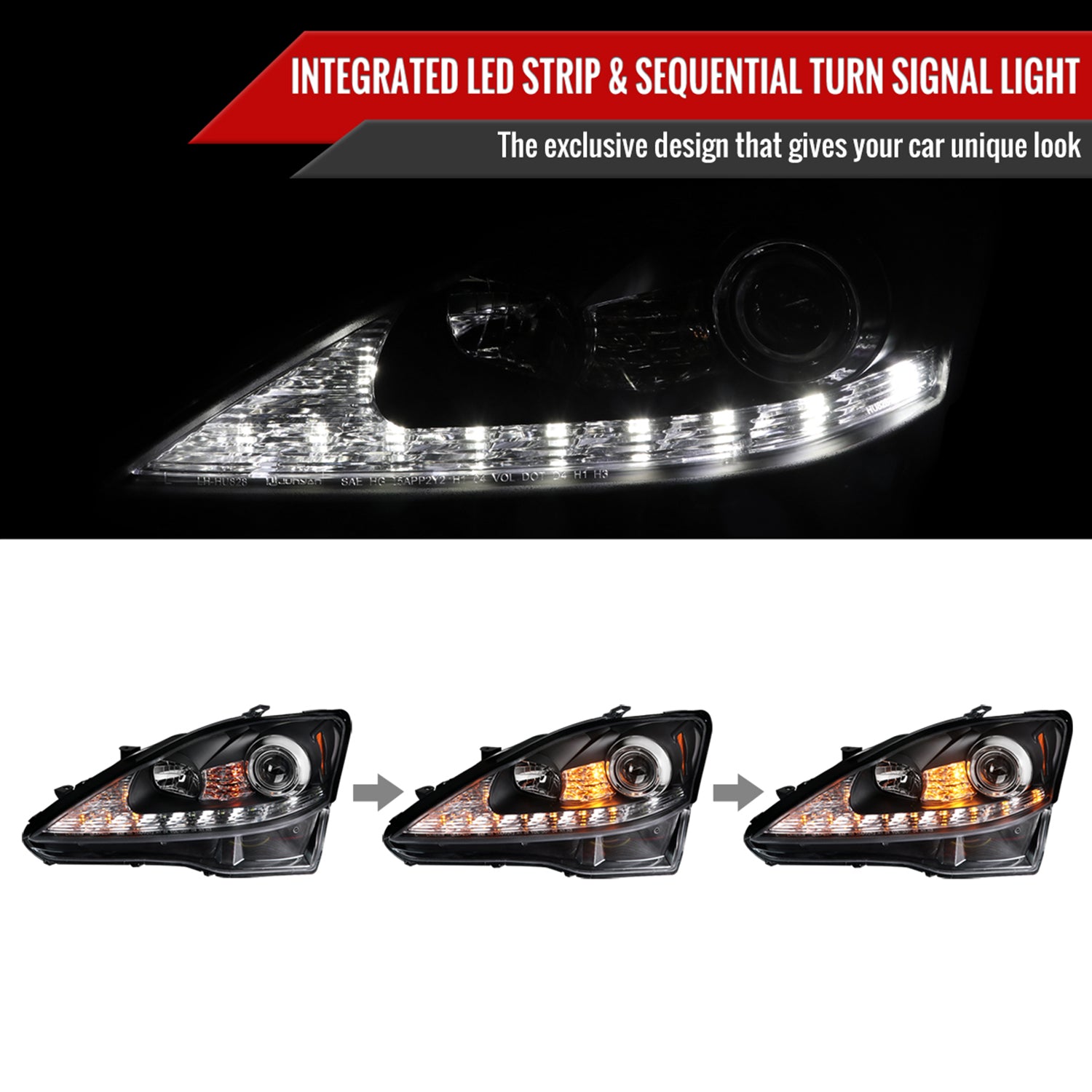 2006-2010 Lexus IS250/IS350 LED Light Projector Headlights Turn Signals Black