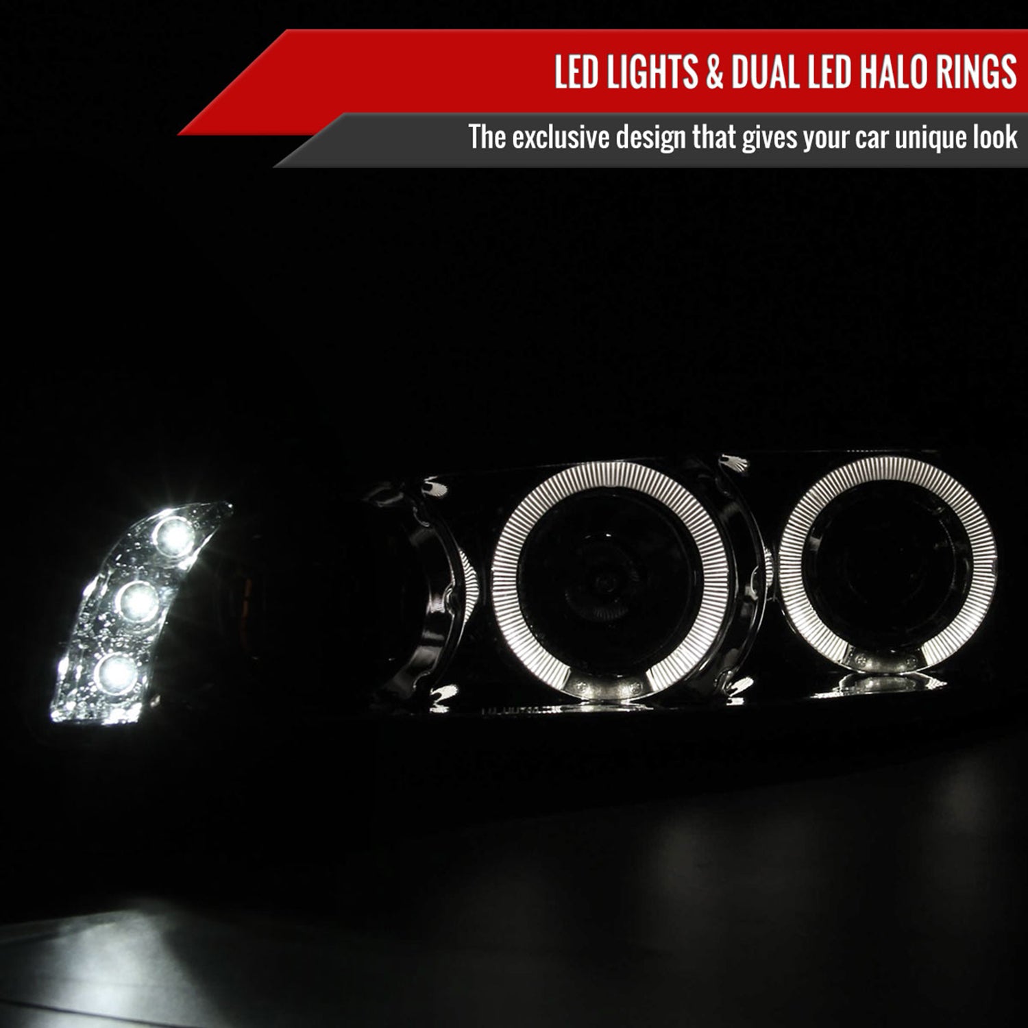 1997-2003 Pontiac Grand Prix Dual Halo Projector Headlights Chrome/Clear Lens