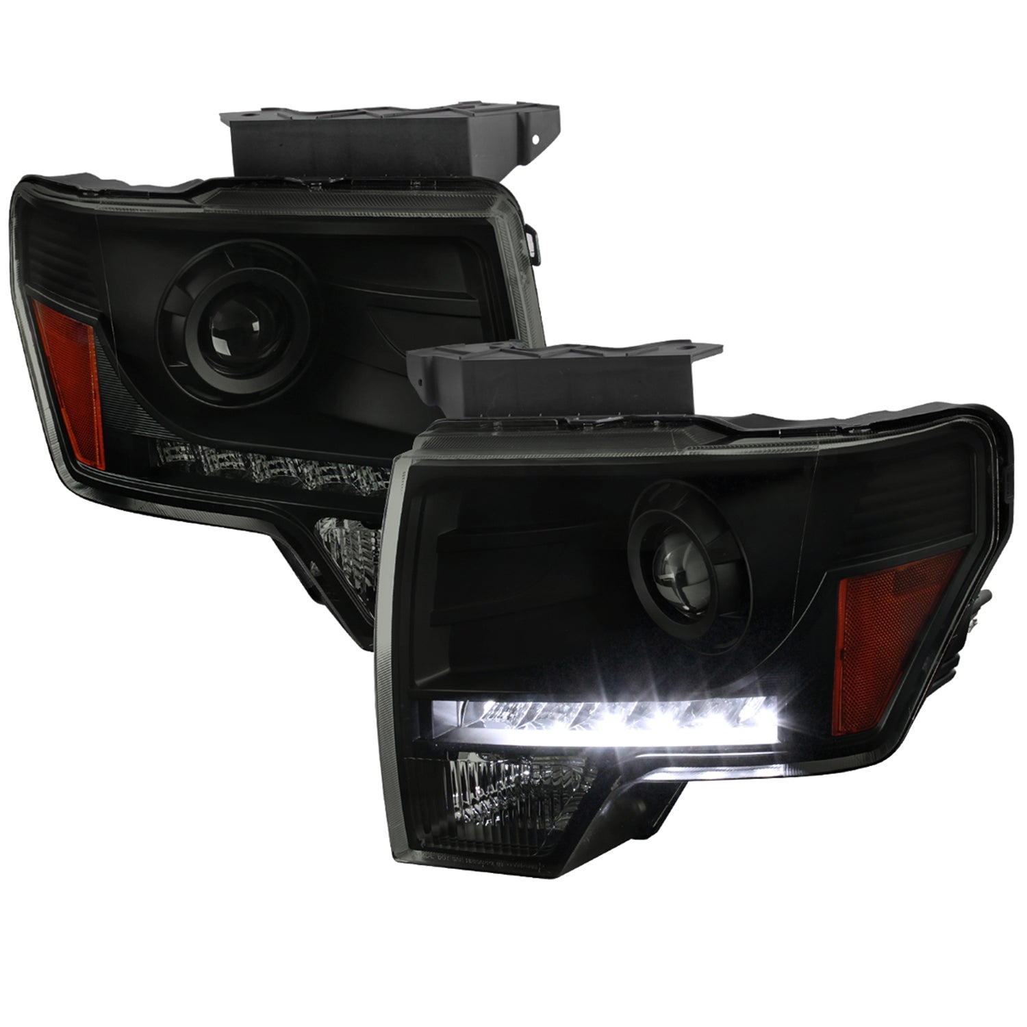 2009-2014 Ford F-150 Projector Headlights w/ LED Light Strip Black/Smoke Lens