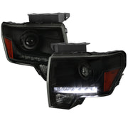 2009-2014 Ford F-150 Projector Headlights w/ LED Light Strip Black/Smoke Lens