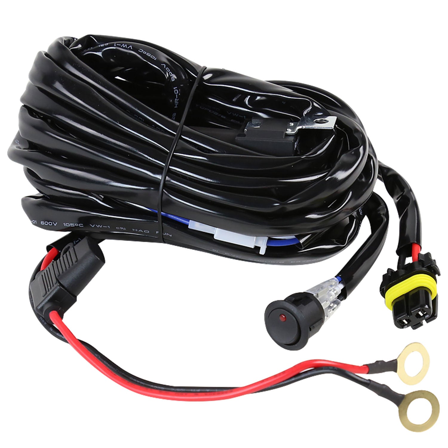 Universal 9' 12 Gauge Fog Lights Wiring Kit 1 Connector Fuse Switch & Relay