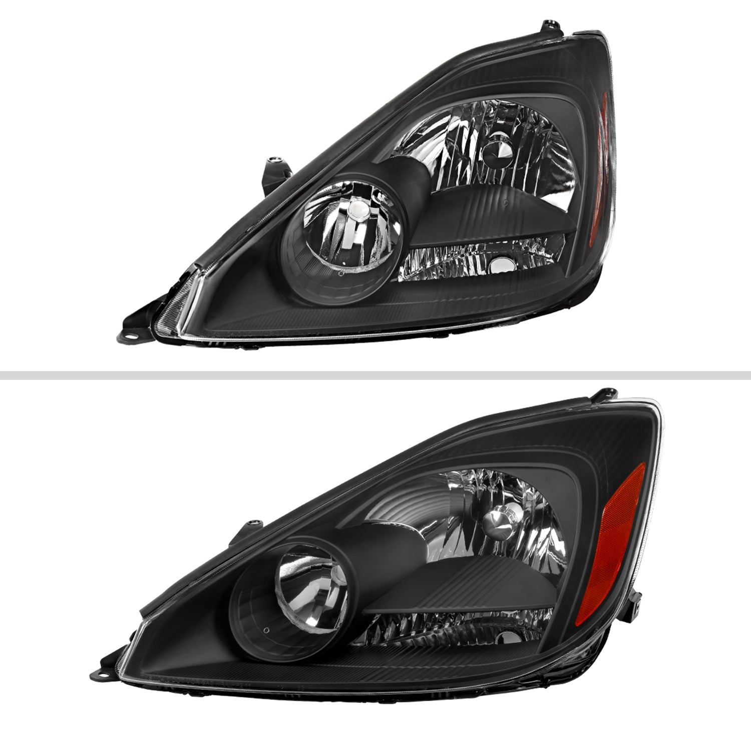 2004-2005 Toyota Sienna Factory Headlights w/Amber Reflector Matt Black/Clear