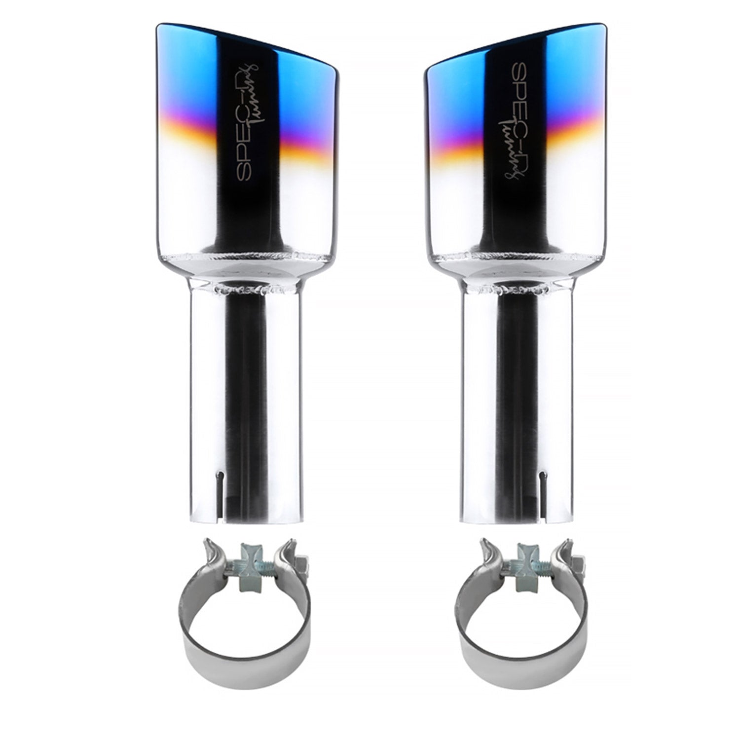 Universal 2.5" Inlet/4.125" Outlet Chrome Steel Angled Burnt Blue Exhaust Tips