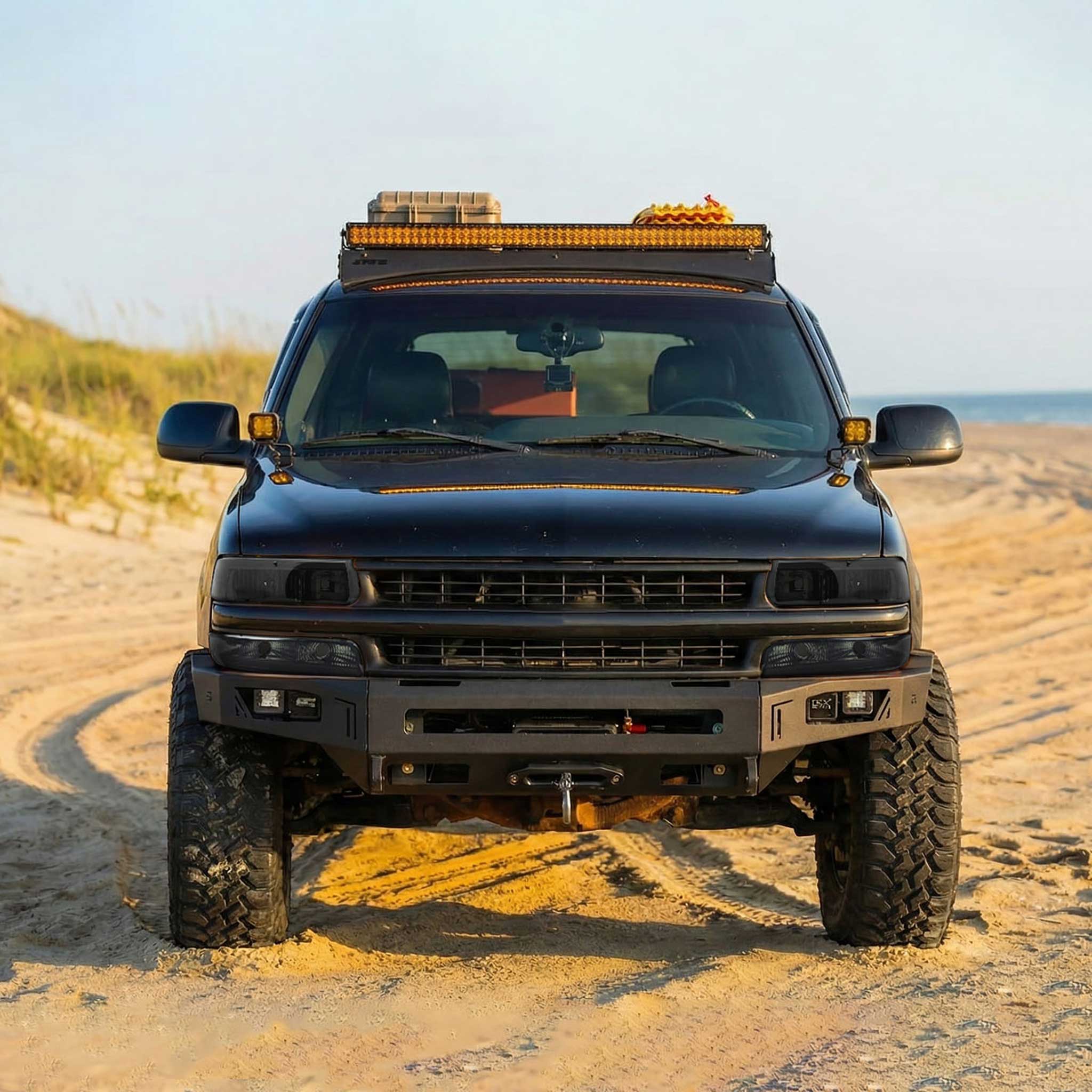 For Chevrolet Silverado Tahoe Suburban 1999-2002 LED Bar Style Headlights Bumper Light Chrome Housing Smoked Lens