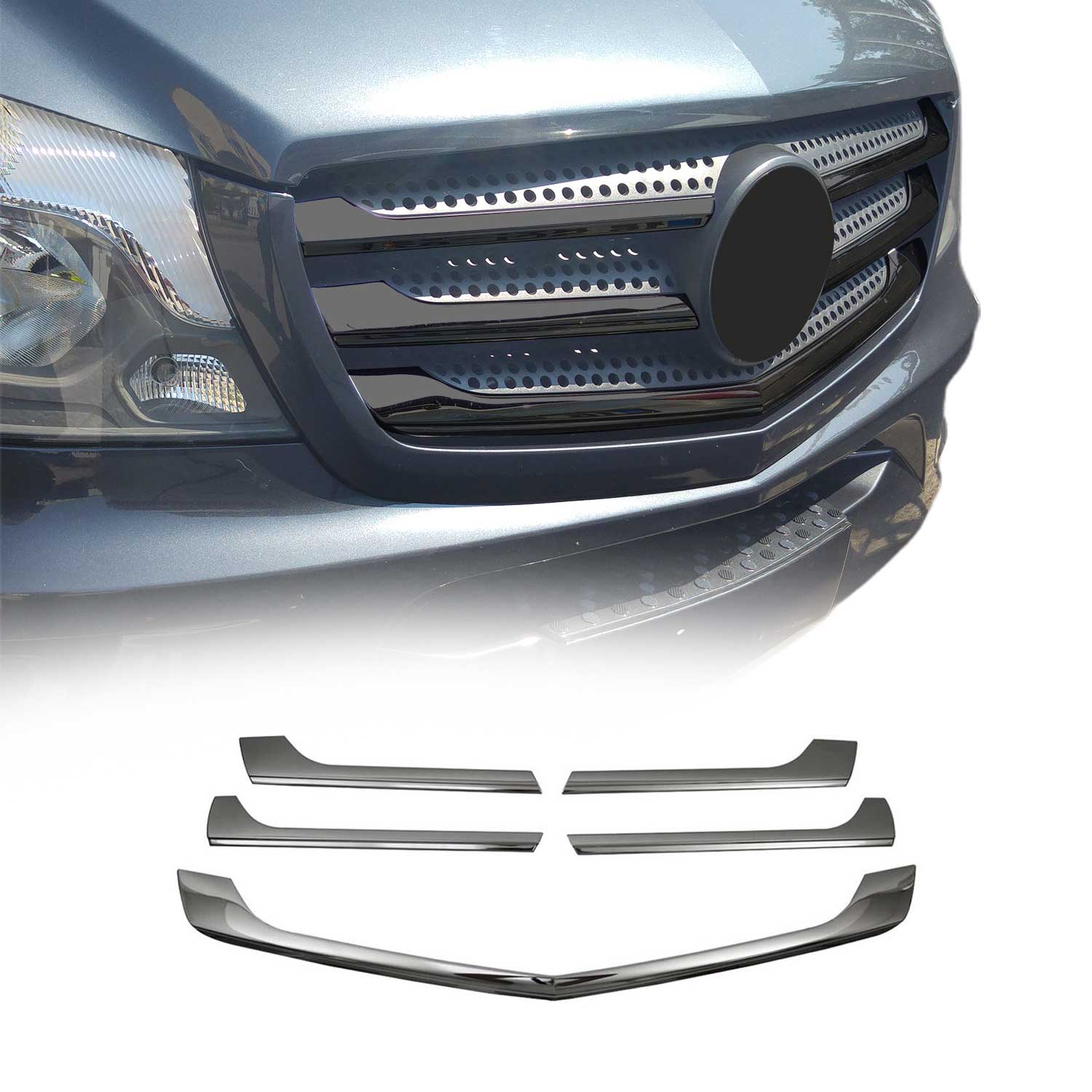 2014-2018 Mercedes Sprinter W906 Front Bumper Grill Trim Stainless Steel Dark 5x