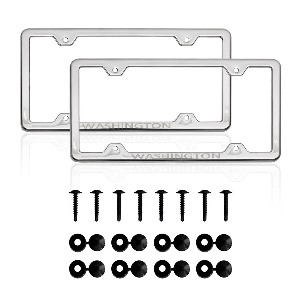 WASHINGTON Stainless Steel Chrome License Plate Frame Set