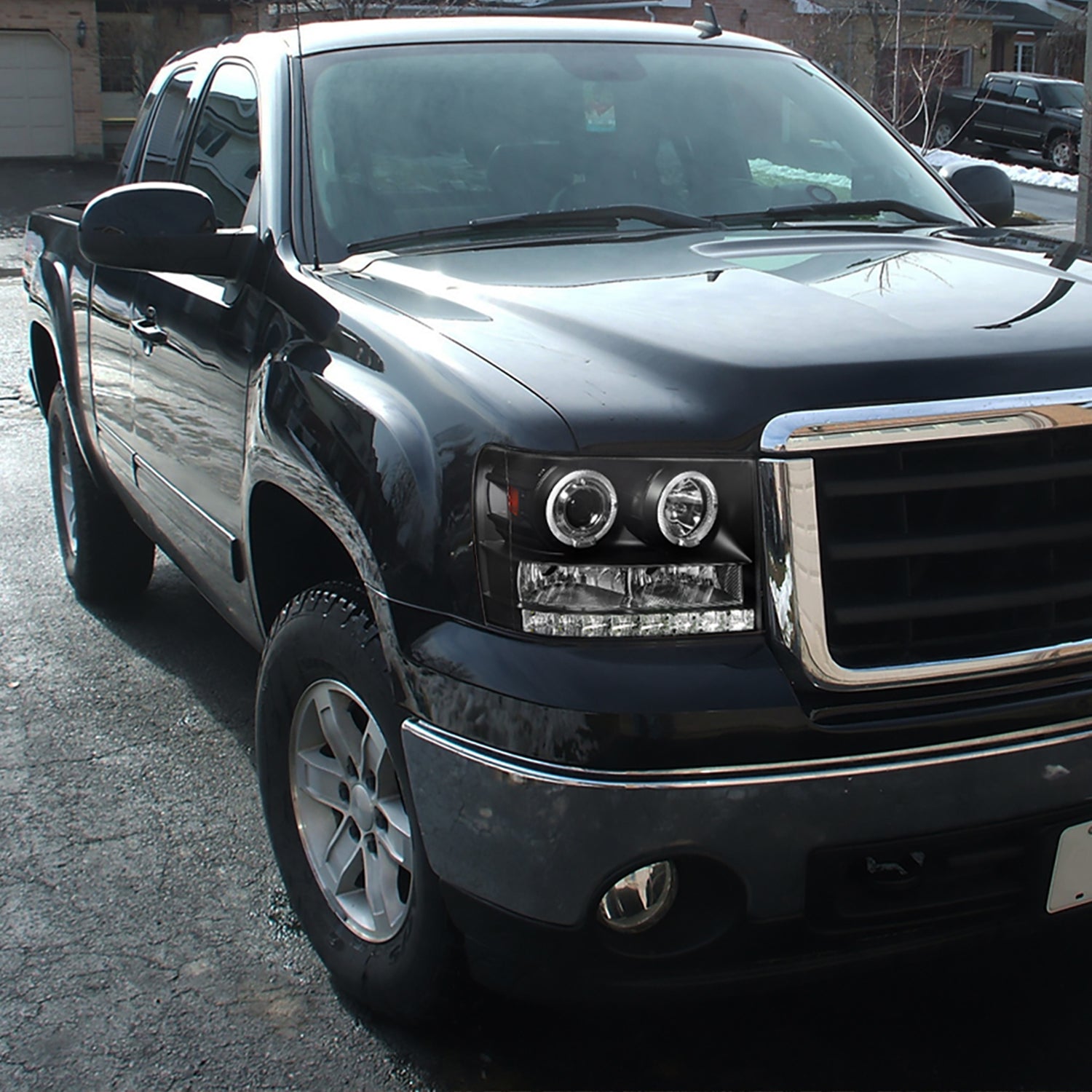 2007-2014 GMC Sierra SMD Dual Halo Projector Headlights Matte Black/Clear Lens