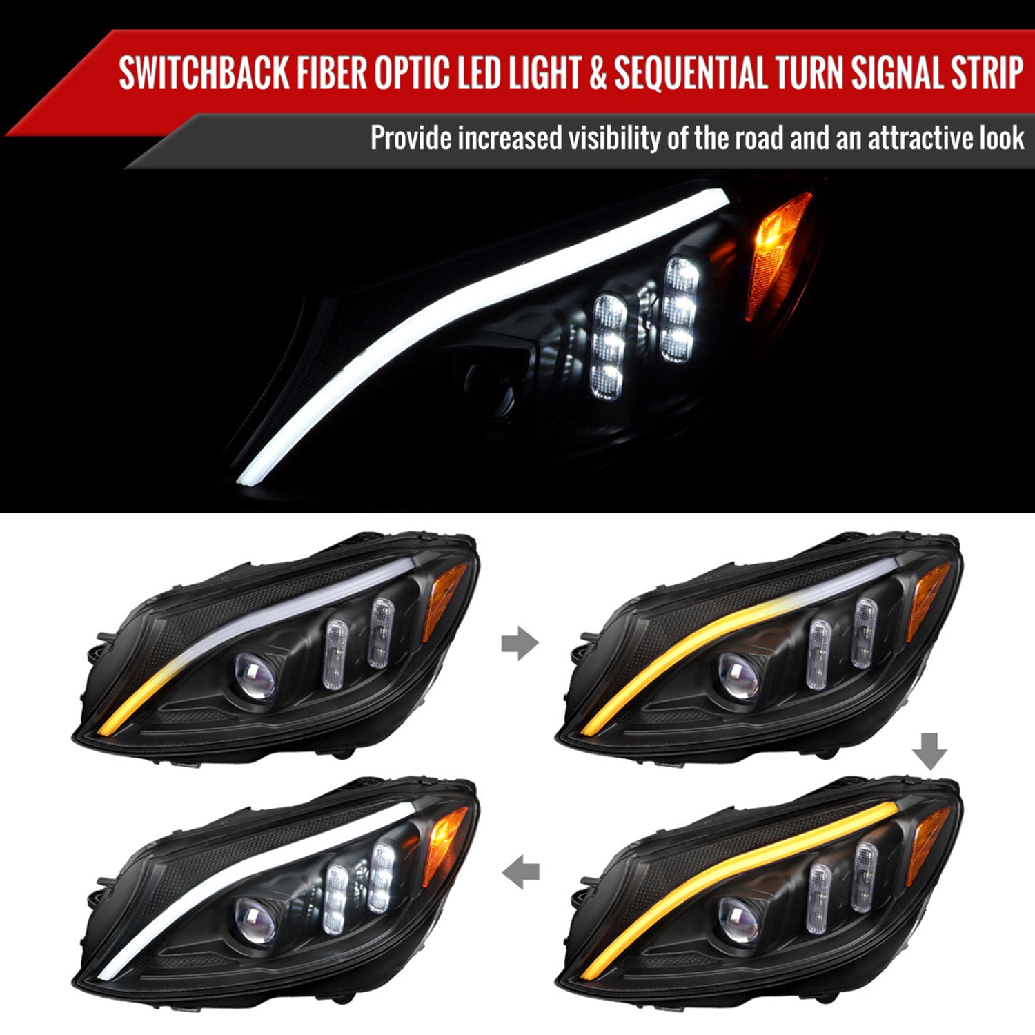 2015-2018 Mercedes-Benz C-Class W205 Turn Signal Projector Headlights Black