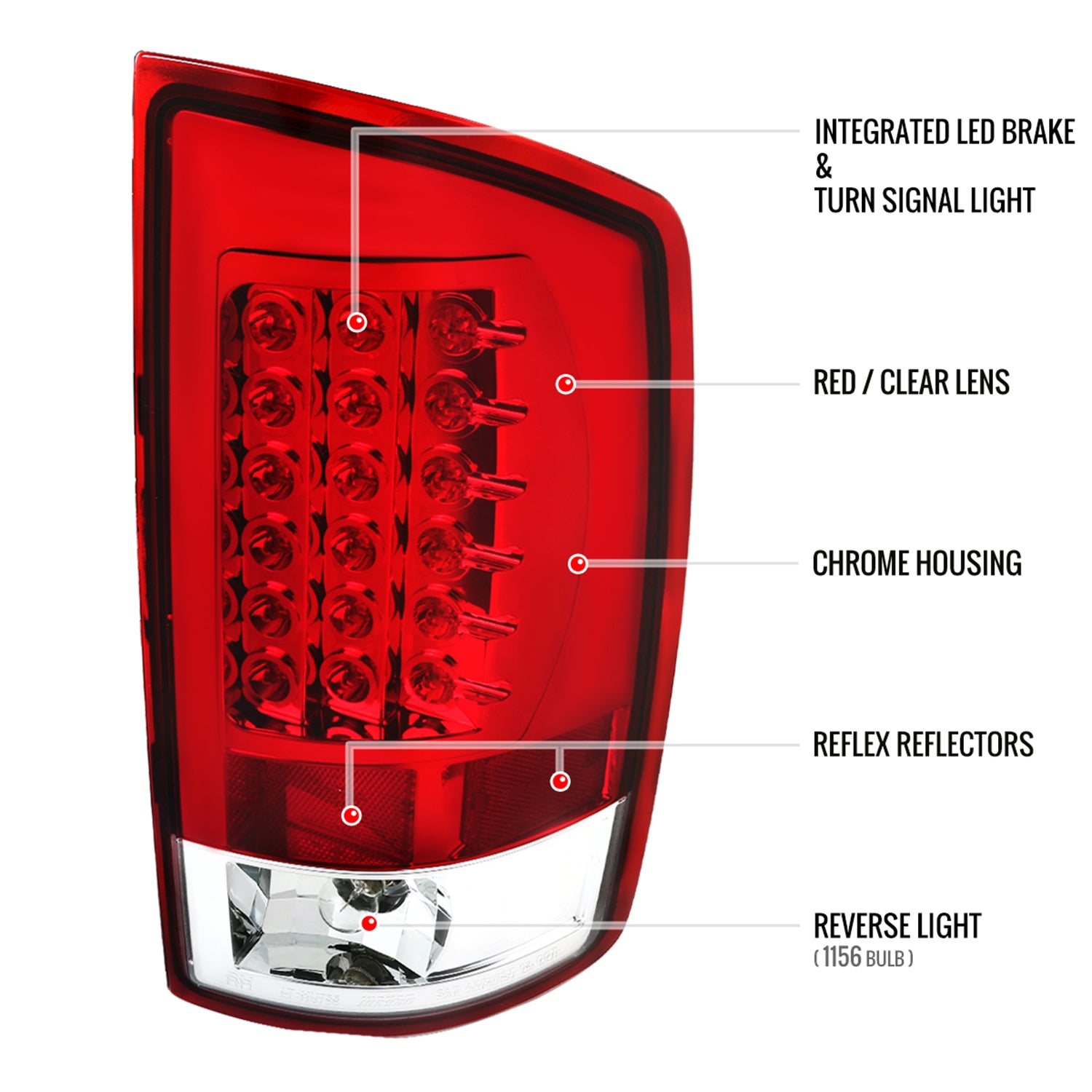 2007-2009 Dodge RAM LED Tail Lights Chrome Housing/Red Lens