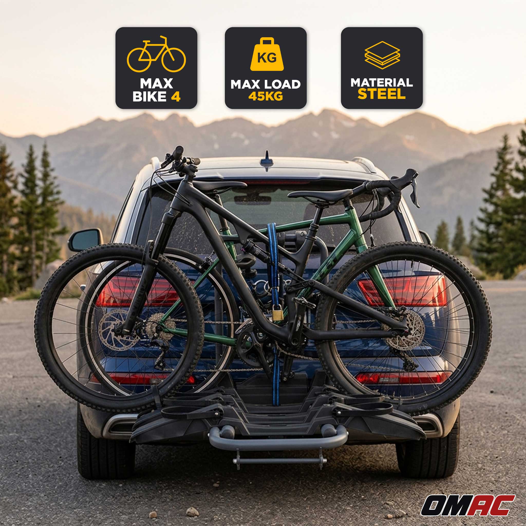 OMAC G3 Hitch Bike Rack Steel 4 Bikes 132.3lb E-Bike/MTB