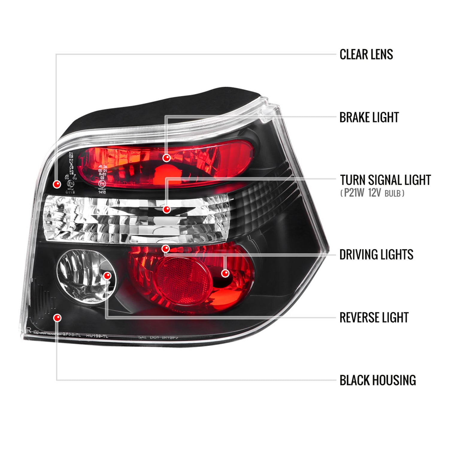 1999-2006 VW Golf Mk4/GTI/R32 Tail Lights Matte Black/Clear Lens