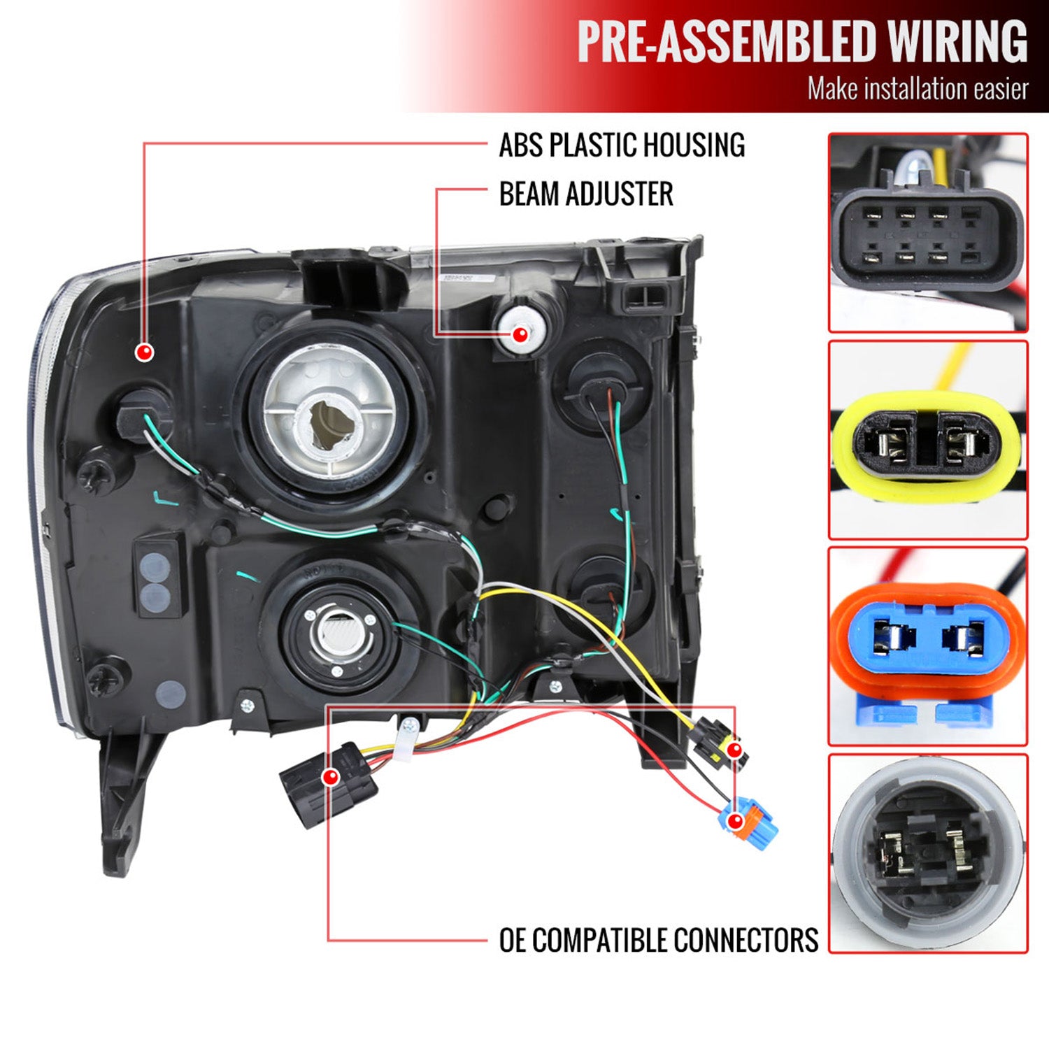 2007-2013 GMC Sierra 1500/2500/3500 LED Bar Factory Headlights Matt Black