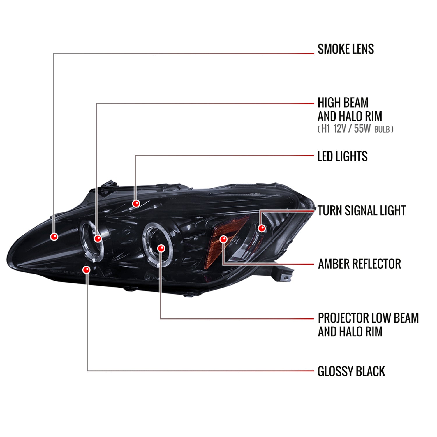 2004-2009 Honda S2000 AP2 Dual Halo Projector Headlights Glossy Black/Smoke