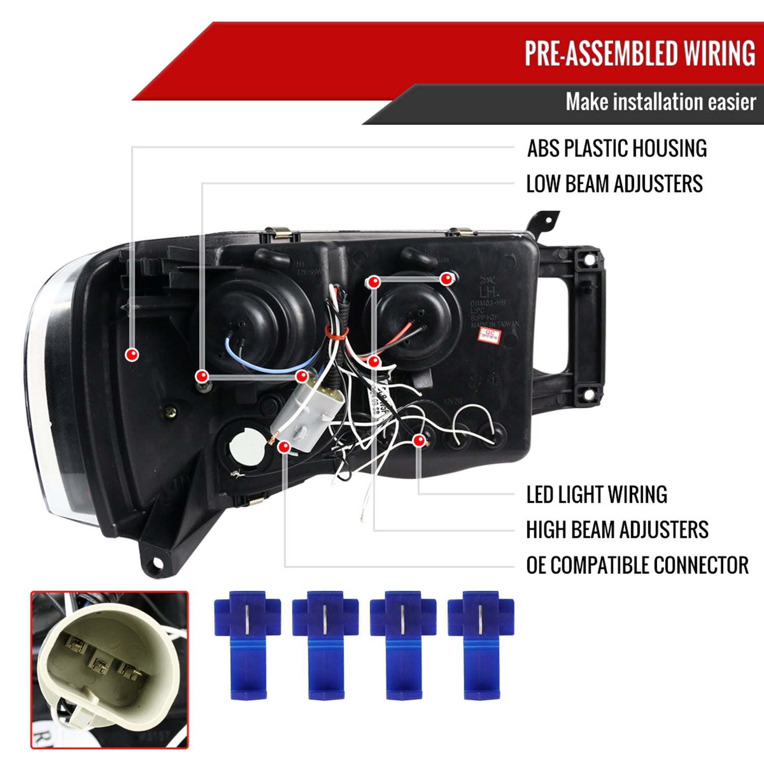 2002-2005 Dodge RAM 1500/ RAM 2500 3500 Dual Halo Headlights Jet Black