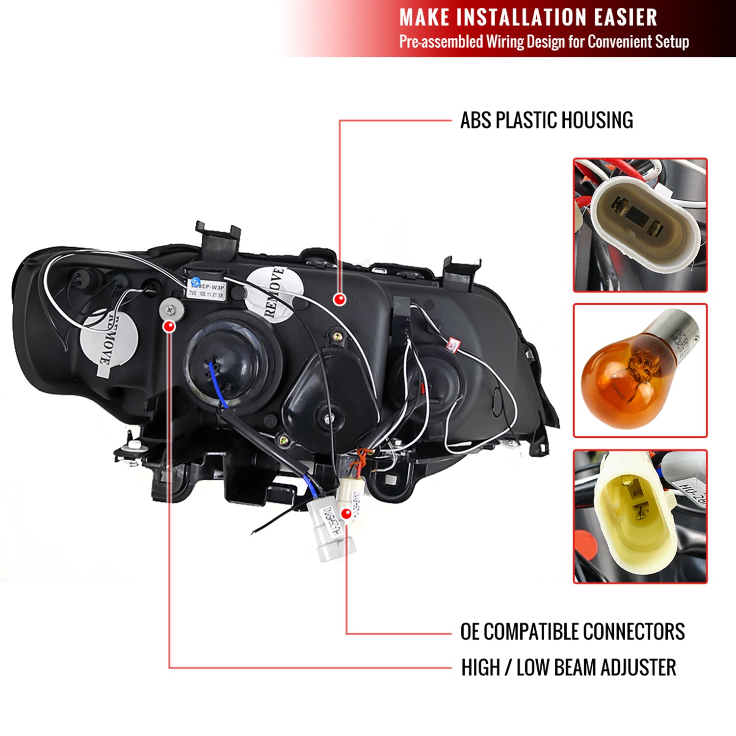 2001-2003 BMW E53 X5 Dual Halo Projector Headlights Glossy Black/Smoke Lens