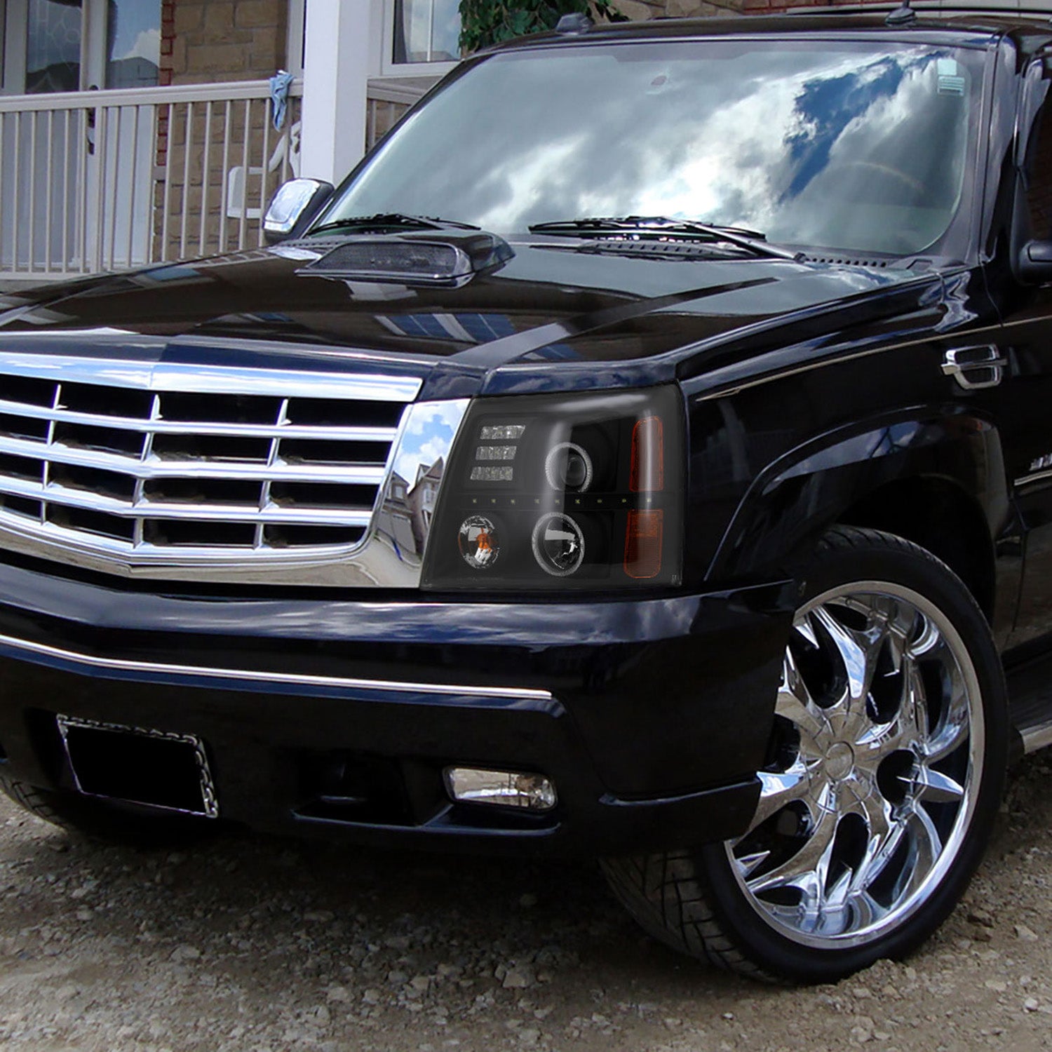 2002-2006 Cadillac Escalade Dual Halo Projector Headlights SMD LED Light Black